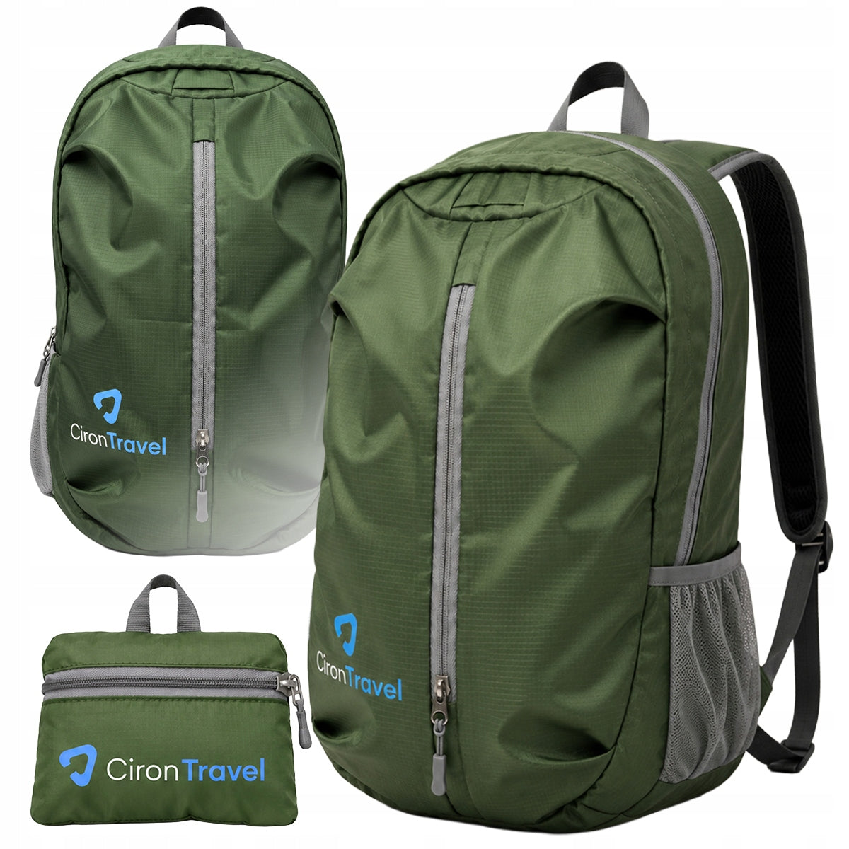 CironTravel Hiking Backpack FOLDING Lightweight Travel For Pockets Green