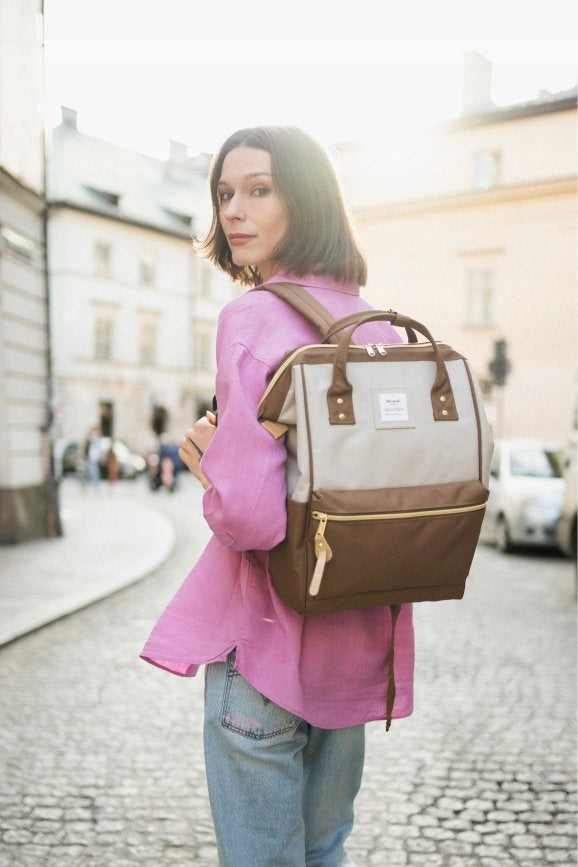 City Backpack Himawari Dual M - Waterproof Multifunctional Brown Brand Himawari