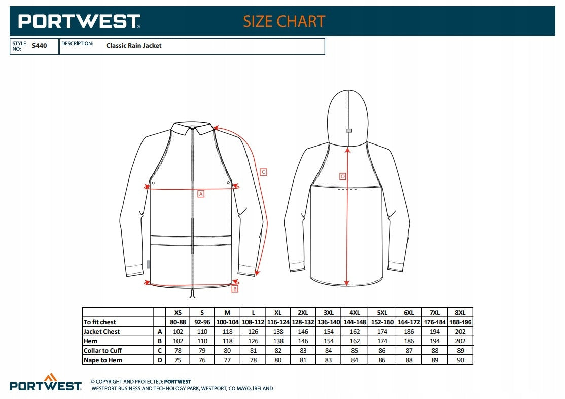 Classic waterproof rain jacket PVC Portwest S440 L Manufacturer code 25036108623611
