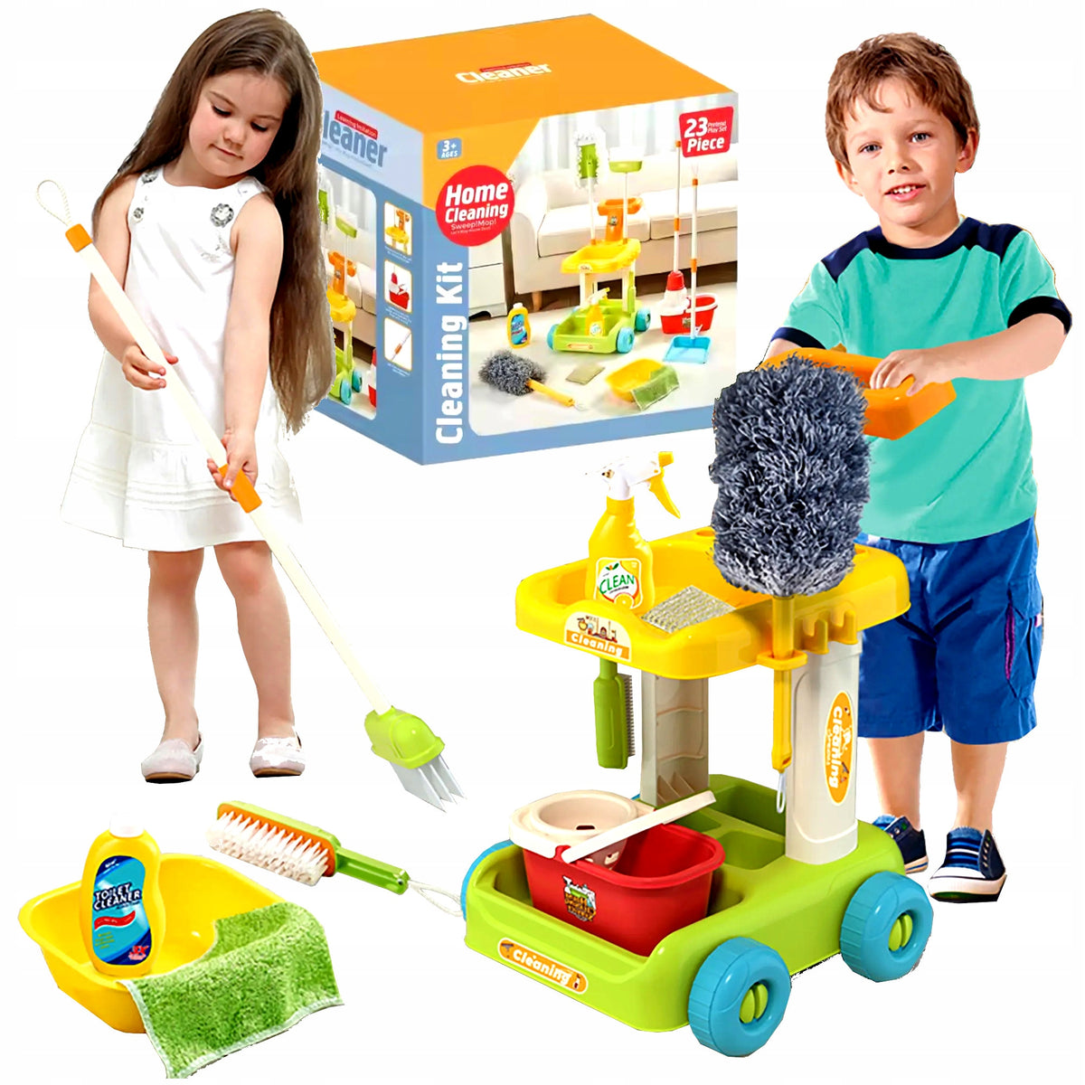 Cleaning kit for children trolley mop bucket broom accessories 23 el. 3+ Packaging status original