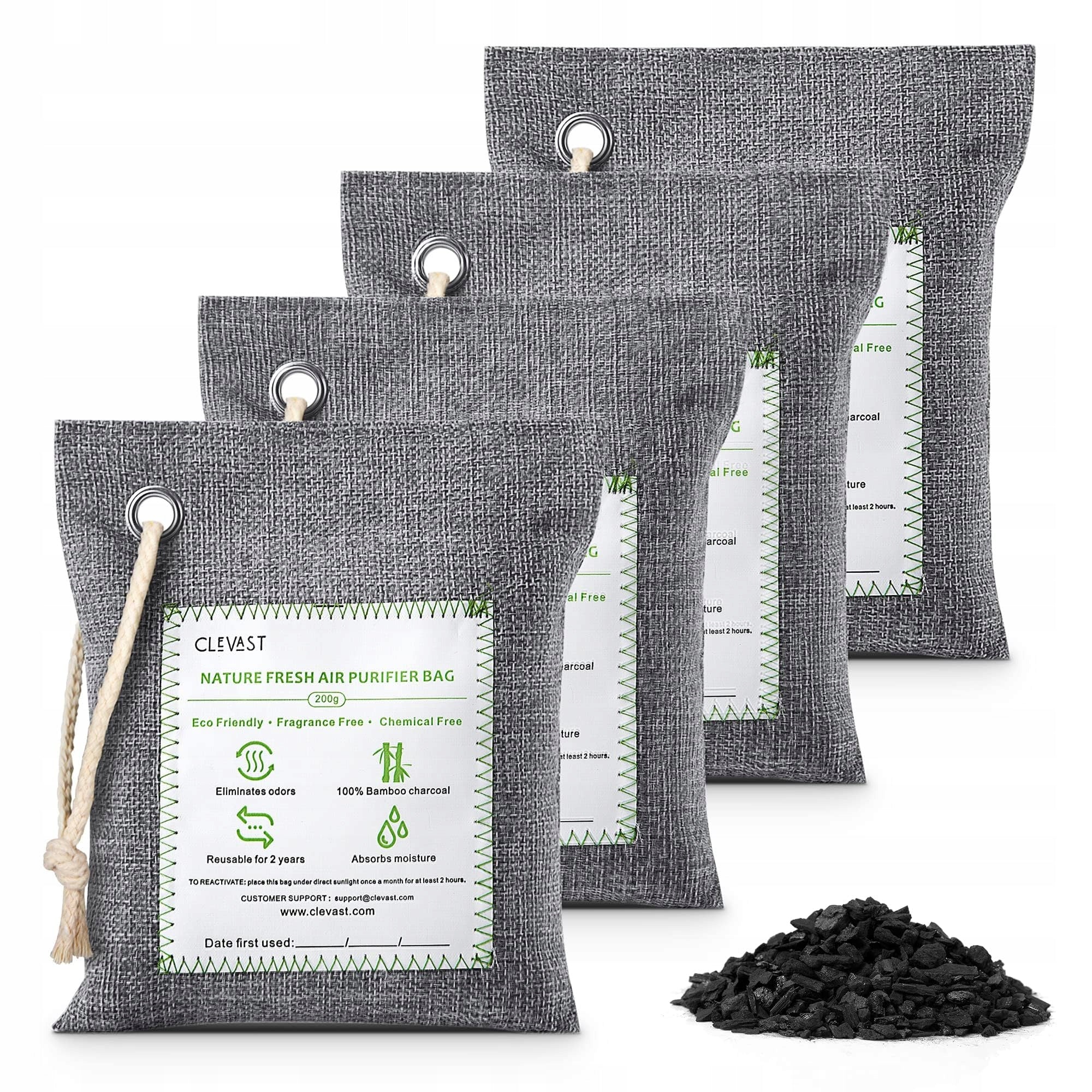 Clevast 4 Pcs Bamboo Carbon Air Purification Pouches