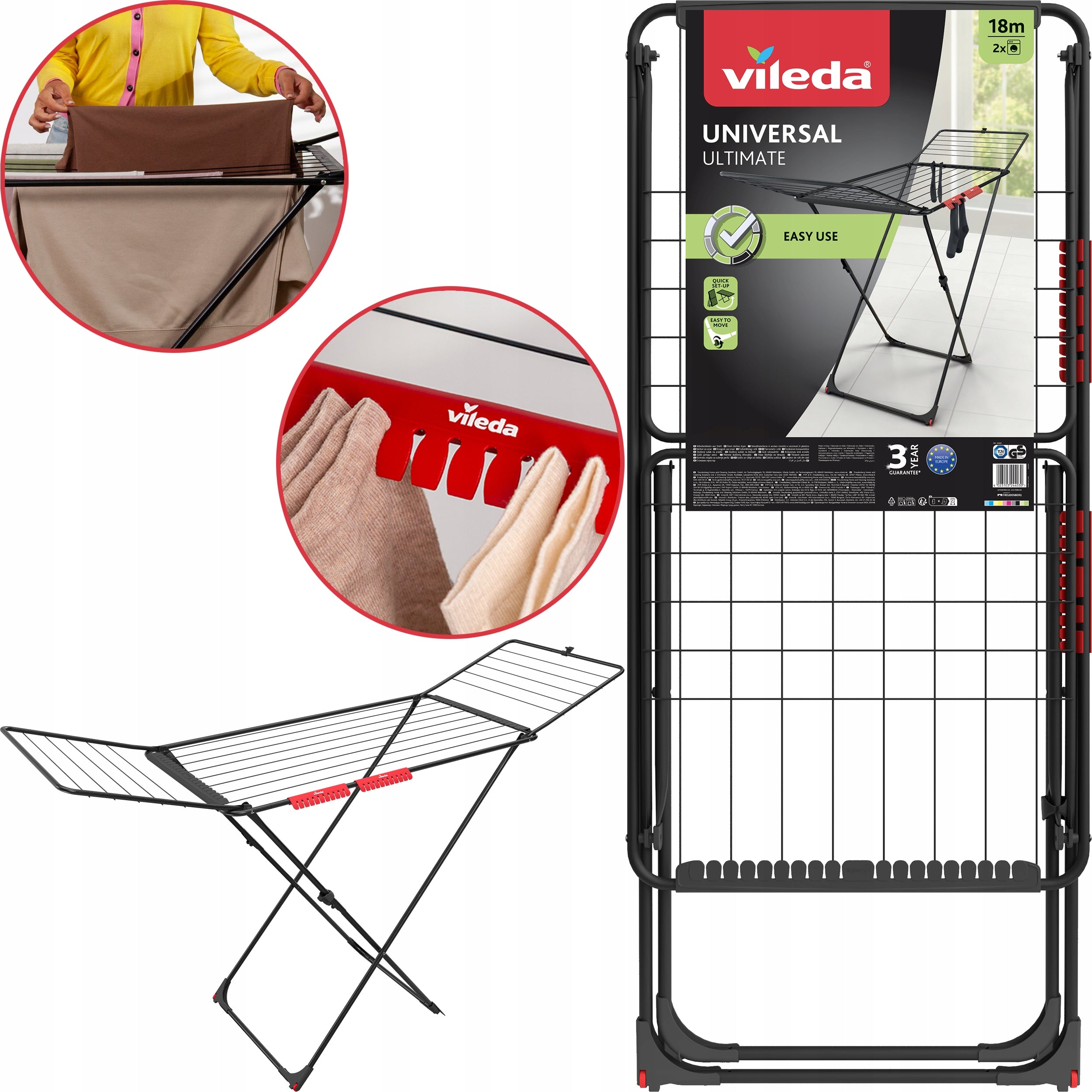 Clothes Dryer Vileda Universal Wheels Durable Surface 18m