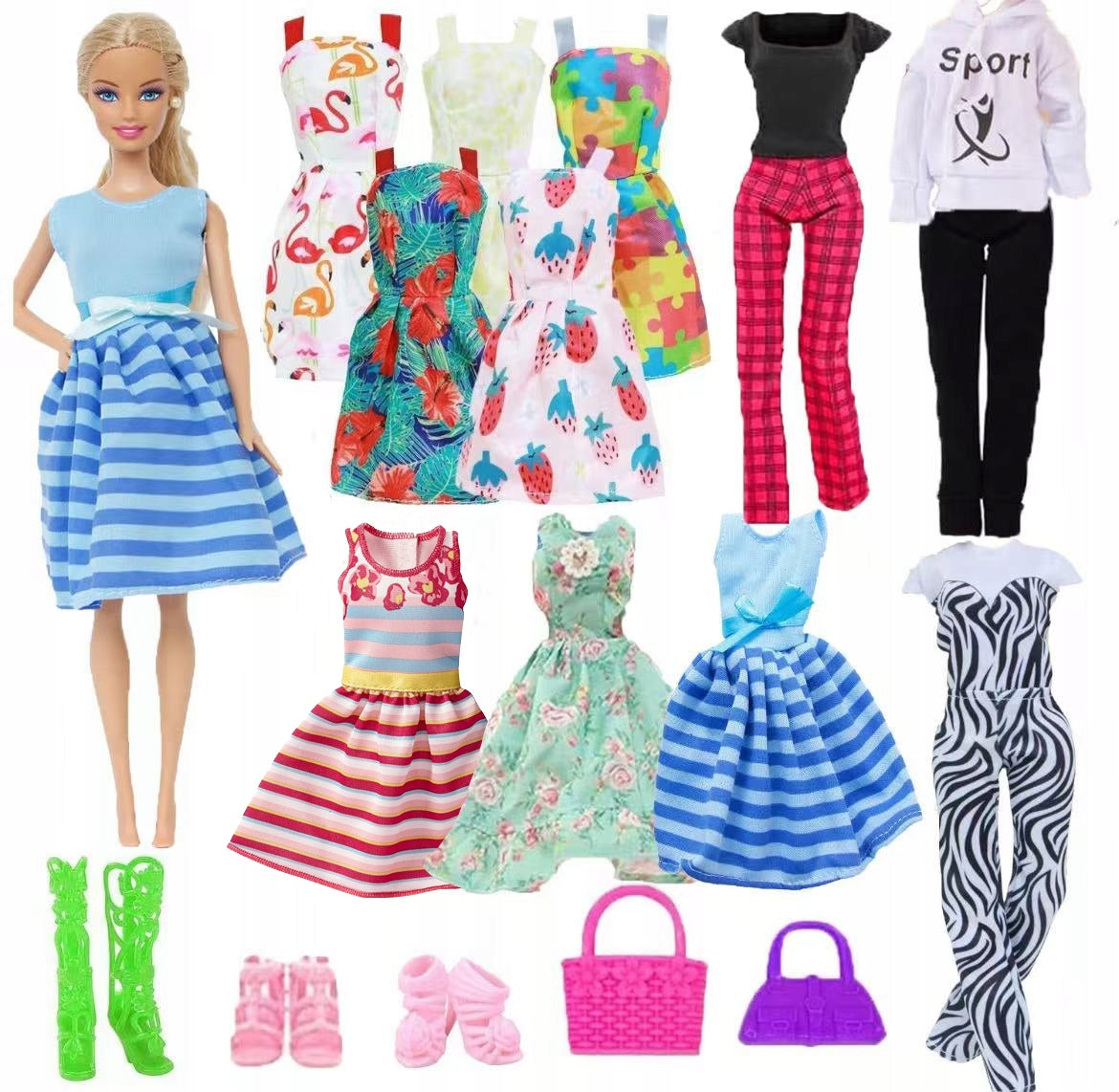 Clothes FOR DOLLS Dresses Shoes Handbags Leggings GIFT FOR 2 3 4 5 YEARS OLD