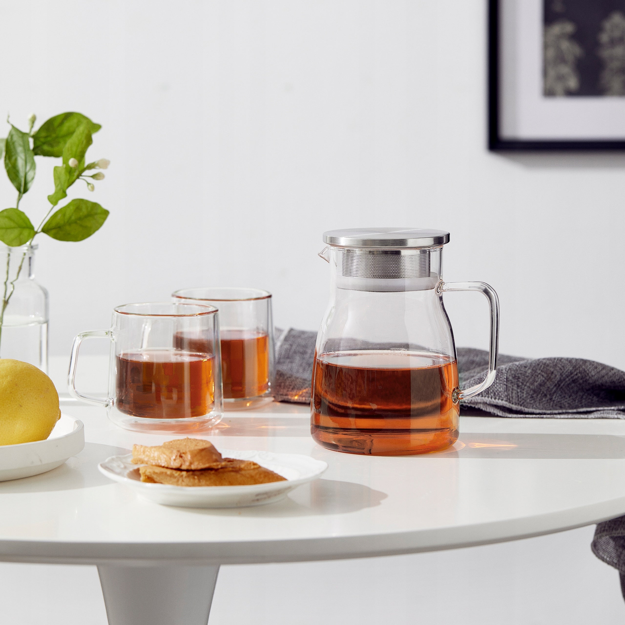 CnGlass glass tea pot with stainless steel filter Lid 800ml Brand CnGlass
