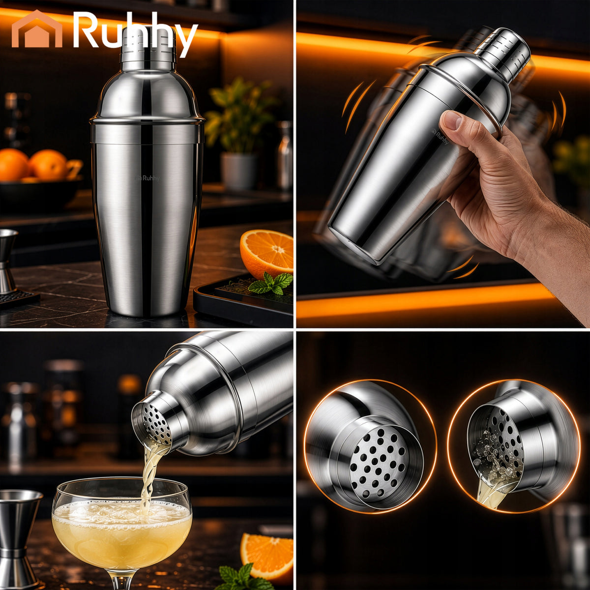 Cocktail Drink Bartending Set Large Shaker Complete 6in1 for Gift Packaging status original