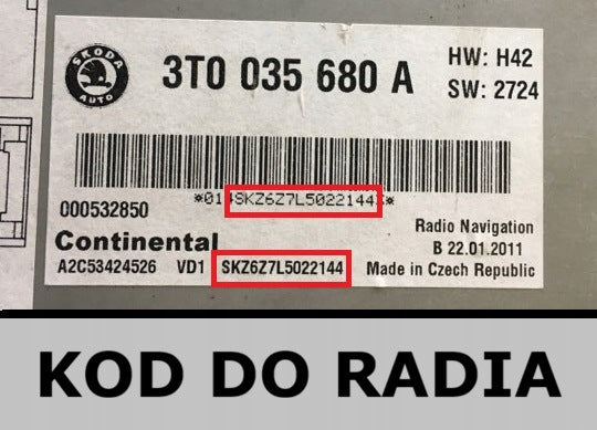 Code for radio - Decoding Remote unlocking SKODA Navi ALL
