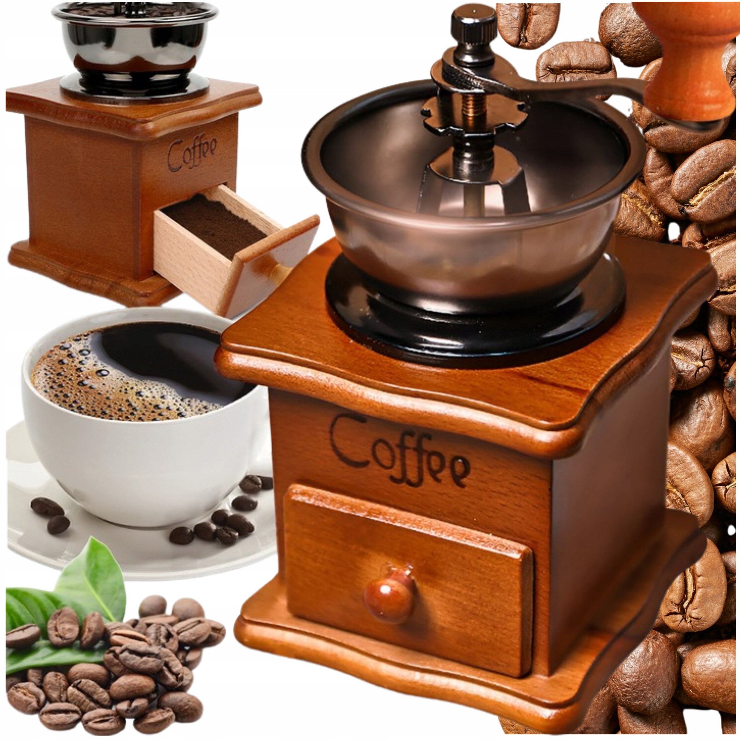 Coffee Grinder Handheld Wooden For Grinding Coffee Pepper Retro Strong