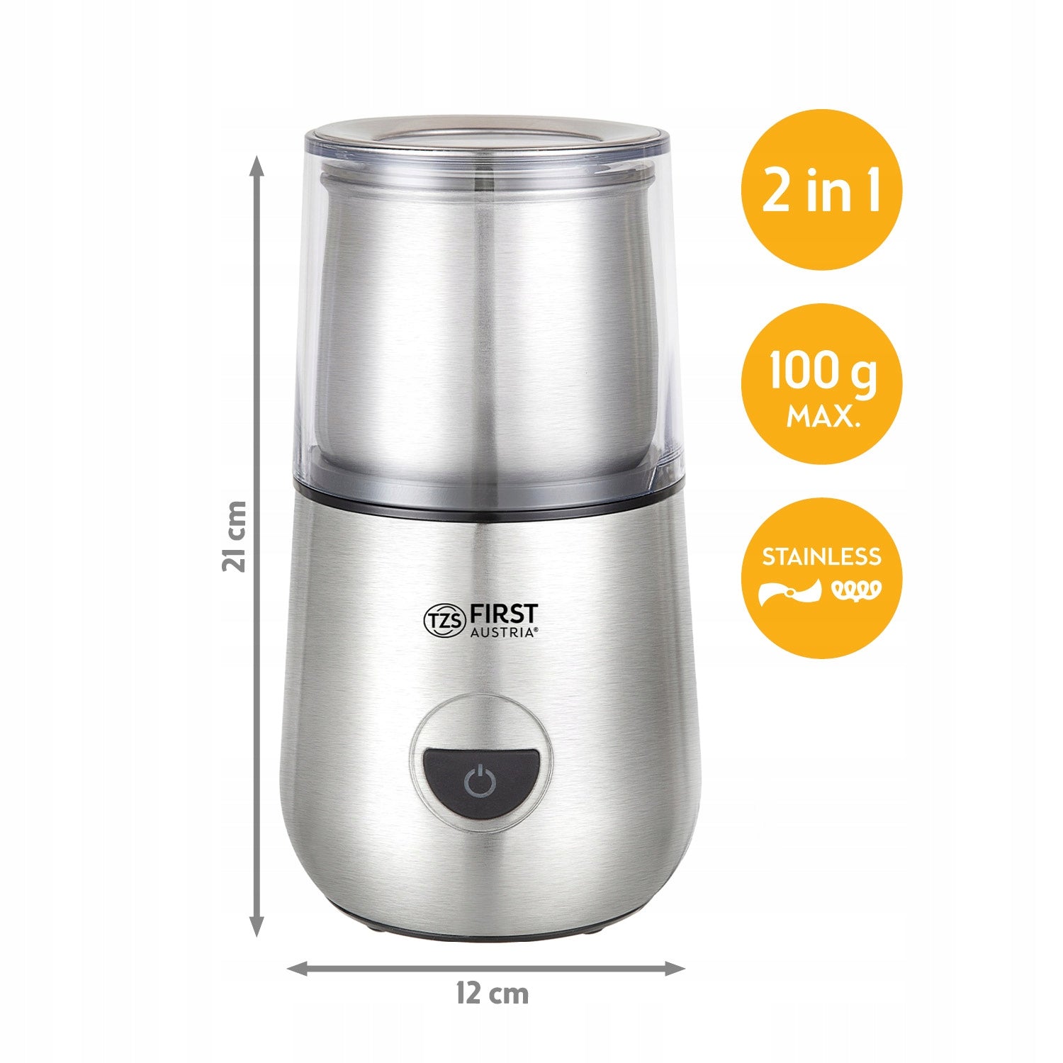 Coffee Grinder with Milk Foamer 2in1 TZS First Austria Strong 200W Packaging status original