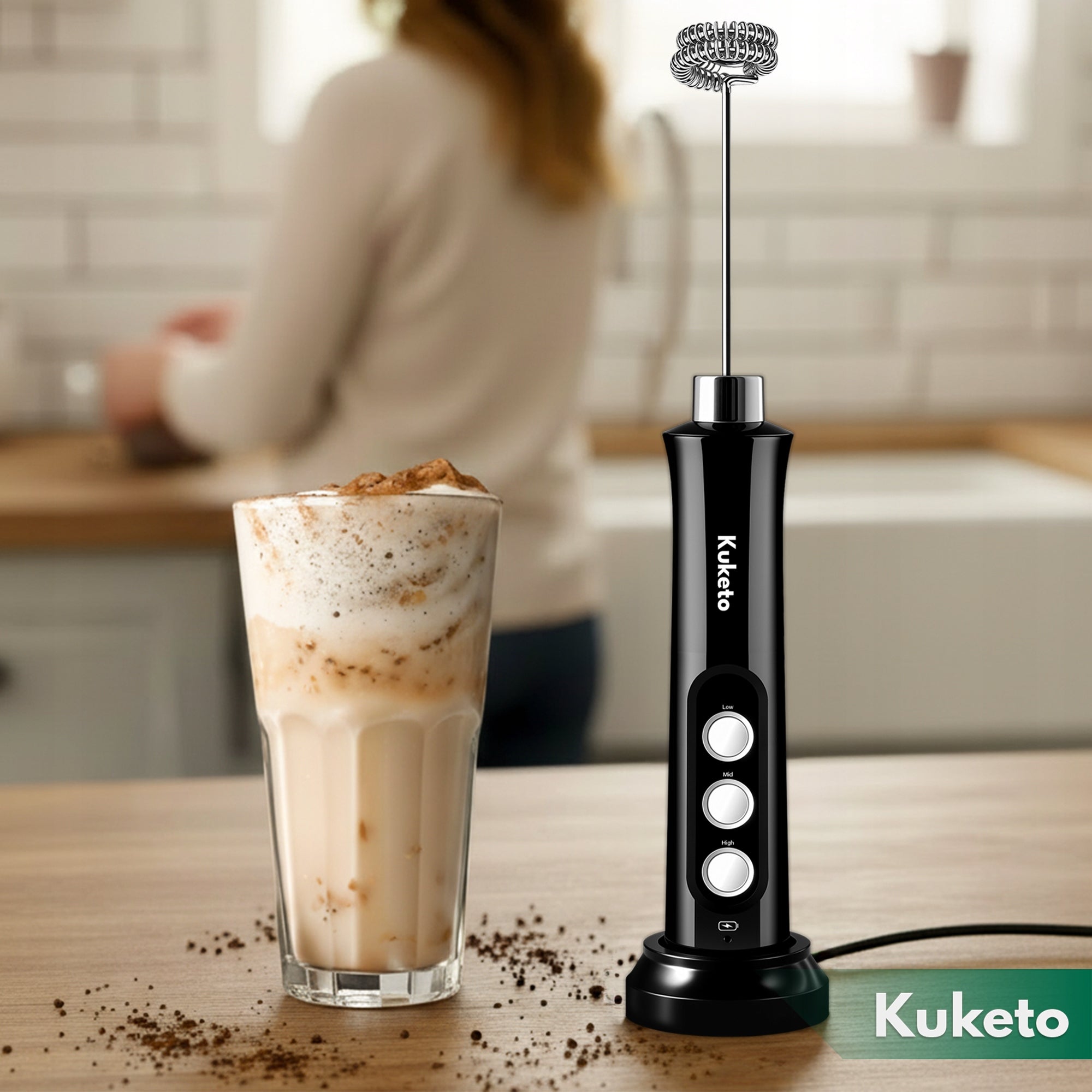 Coffee MILK FROTHER ELECTRIC Handheld CHARGING STATION Mini Mixer 3in1 Packaging status original