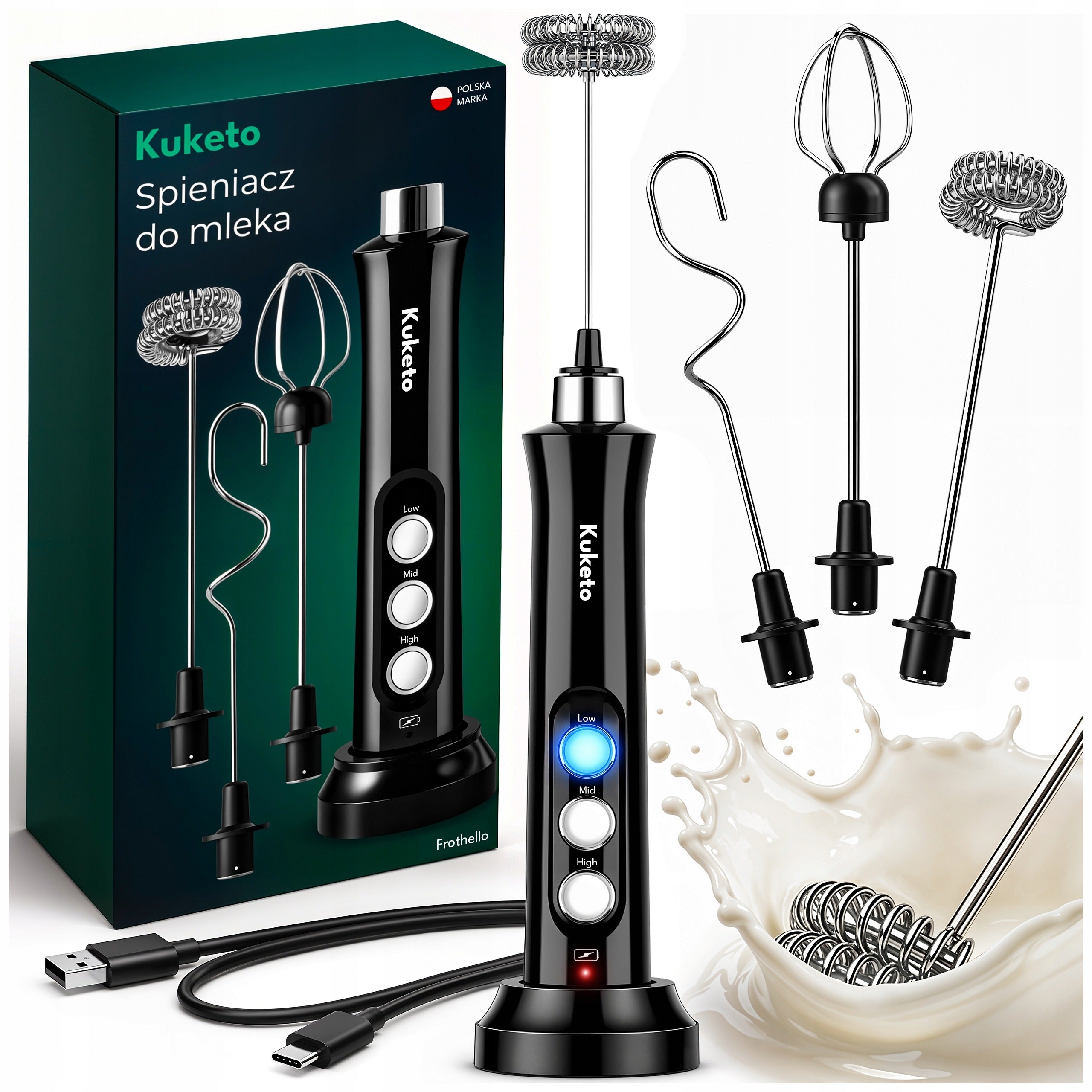Coffee MILK FROTHER ELECTRIC Handheld CHARGING STATION Mini Mixer 3in1
