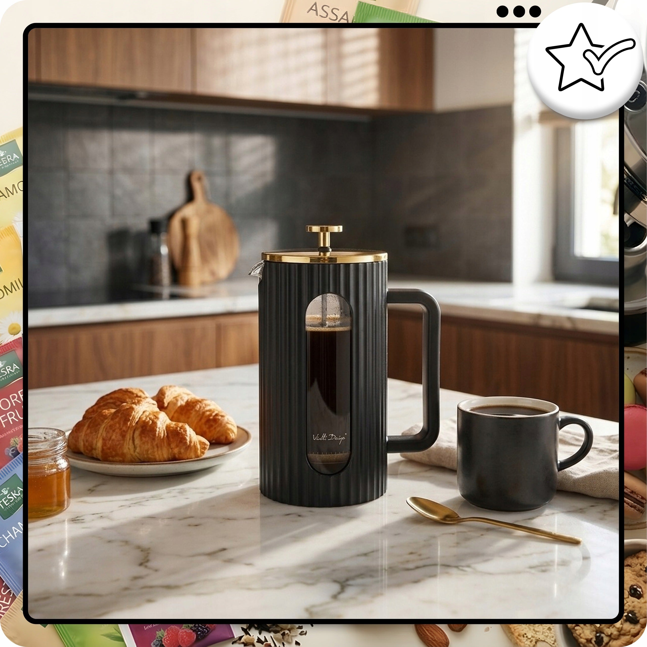 Coffee and Tea Maker Jug Vialli Design Livio Black and Gold 1000ml Manufacturer code Zaparzacz na kawe herbate zaparzarka