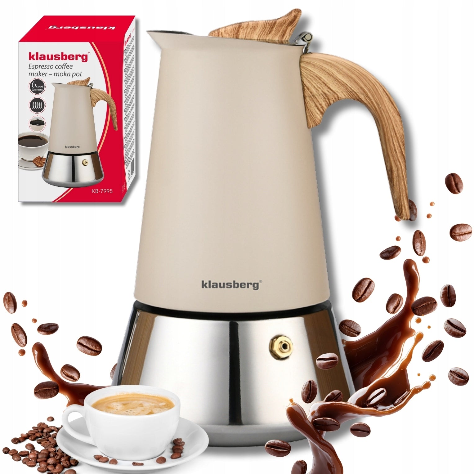Coffee maker Klausberg KB-7995 6 cups Moka brewer steel induction Espresso gas