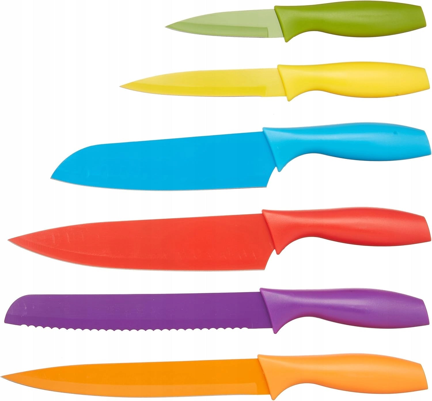 Color-coded kitchen knife set, sharpener, 6 knives and 6 covers Manufacturer code P988