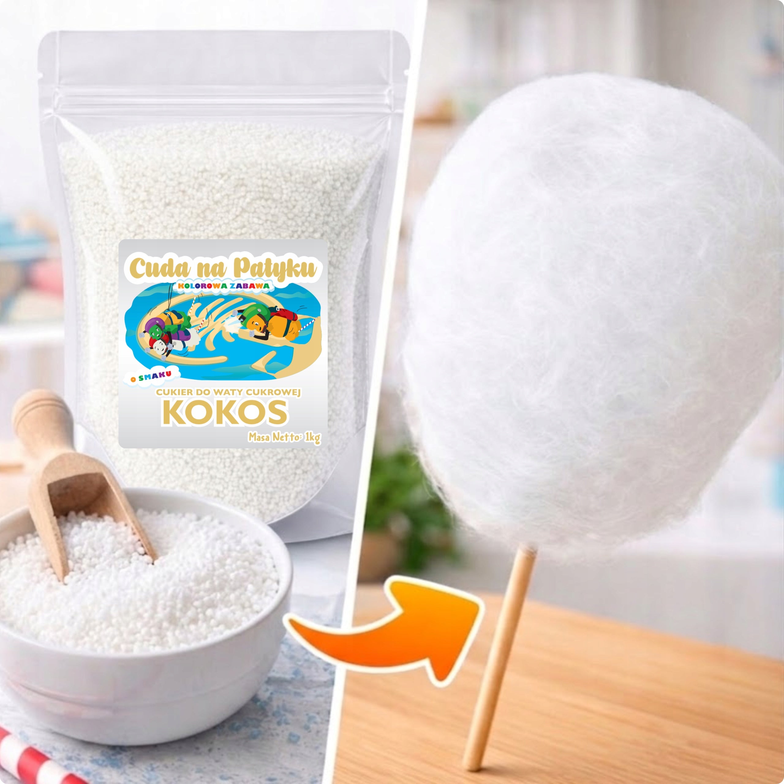 Colorful Cotton Candy Sugar for Coconut Flavour Machine 1 KG White Packaging status original