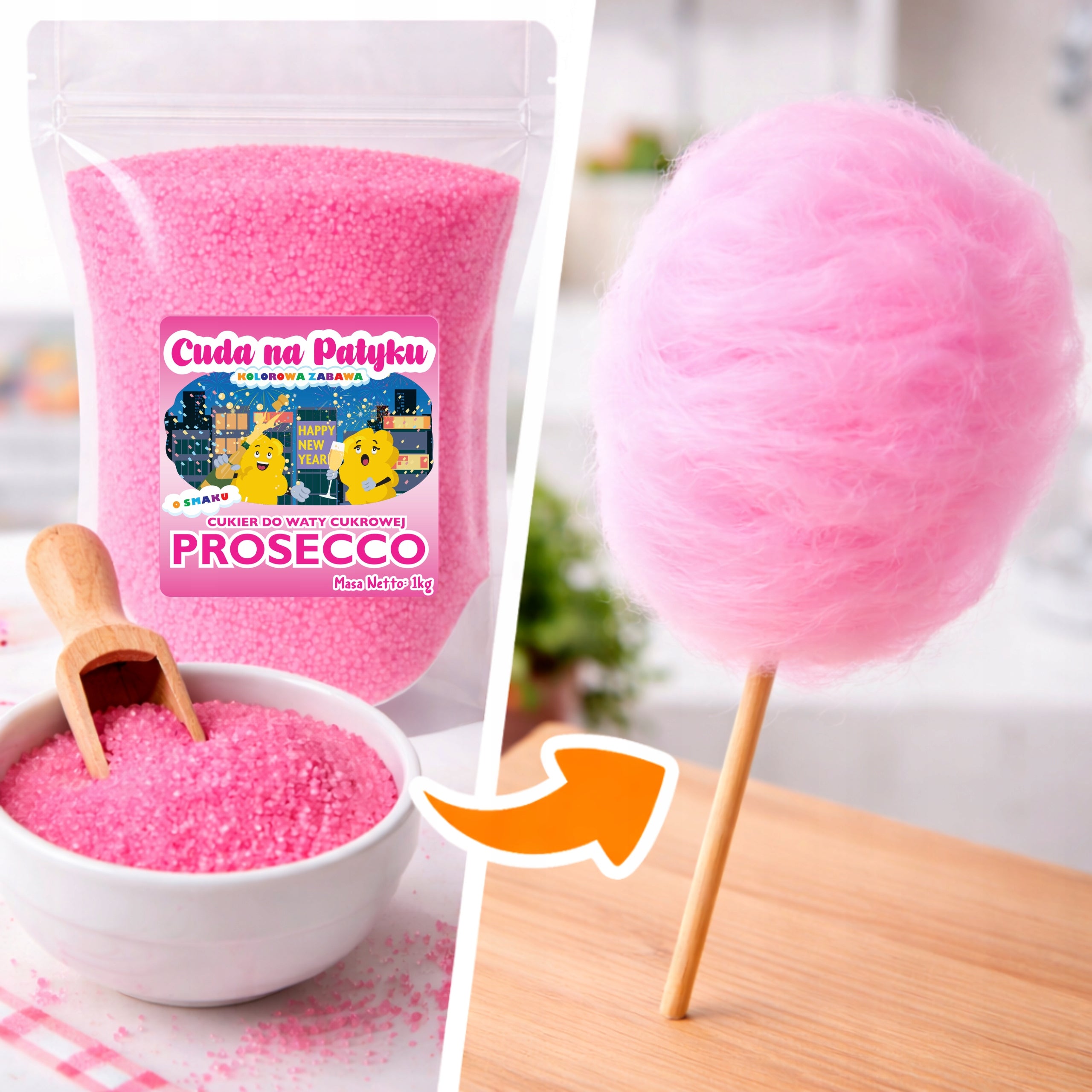 Colorful Cotton Candy Sugar for Flavor Machine 1 kg Prosecco Champagne Packaging status original
