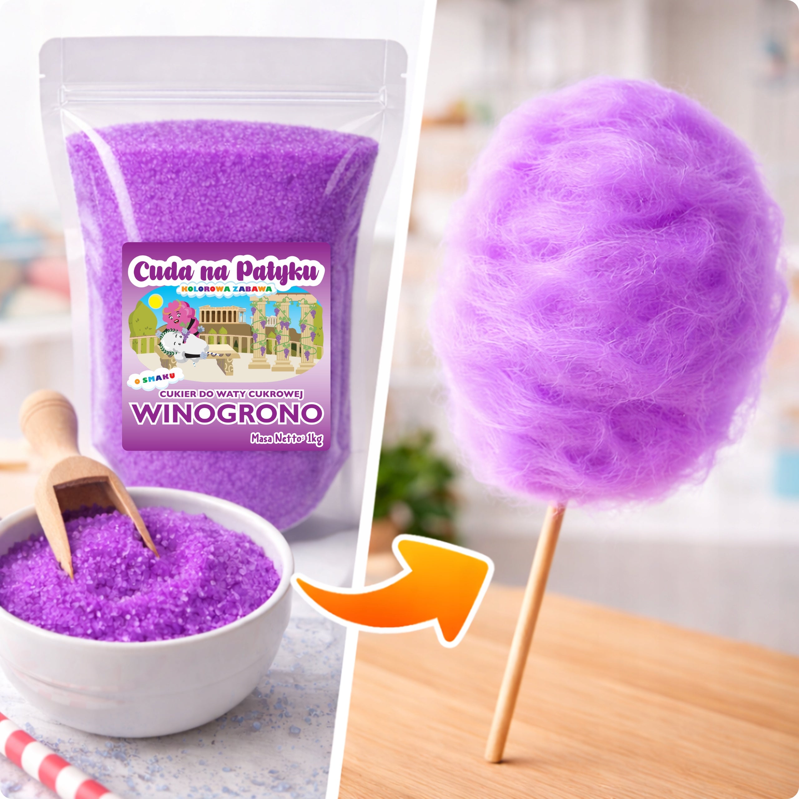Colorful Cotton Candy Sugar for Grape Flavour Machine 1KG Manufacturer code Winogronowy 1 KG Cukier DoyPack S