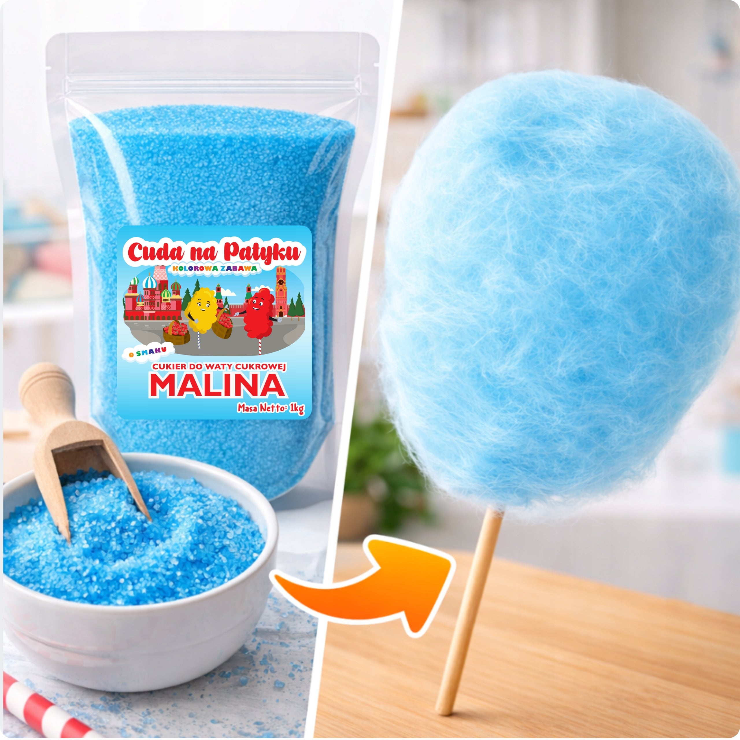 Colorful Cotton Candy Sugar for Raspberry Flavour Machine Blue 1KG Manufacturer code Malinowy Niebieski 1 KG Cukier DoyPack S