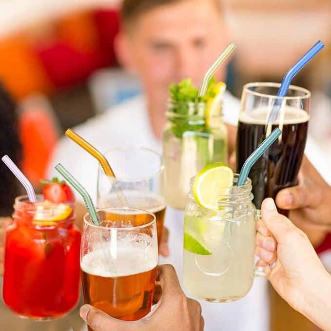 Colorful Glass Straws Eco 12pcs Reusable Drinking and Drink Set Packaging status original