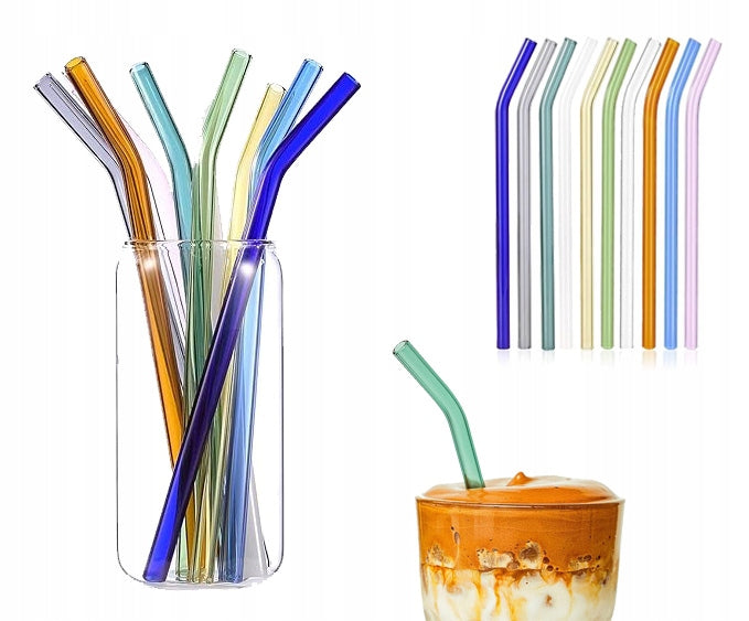 Colorful Glass Straws Eco 12pcs Reusable Drinking and Drink Set