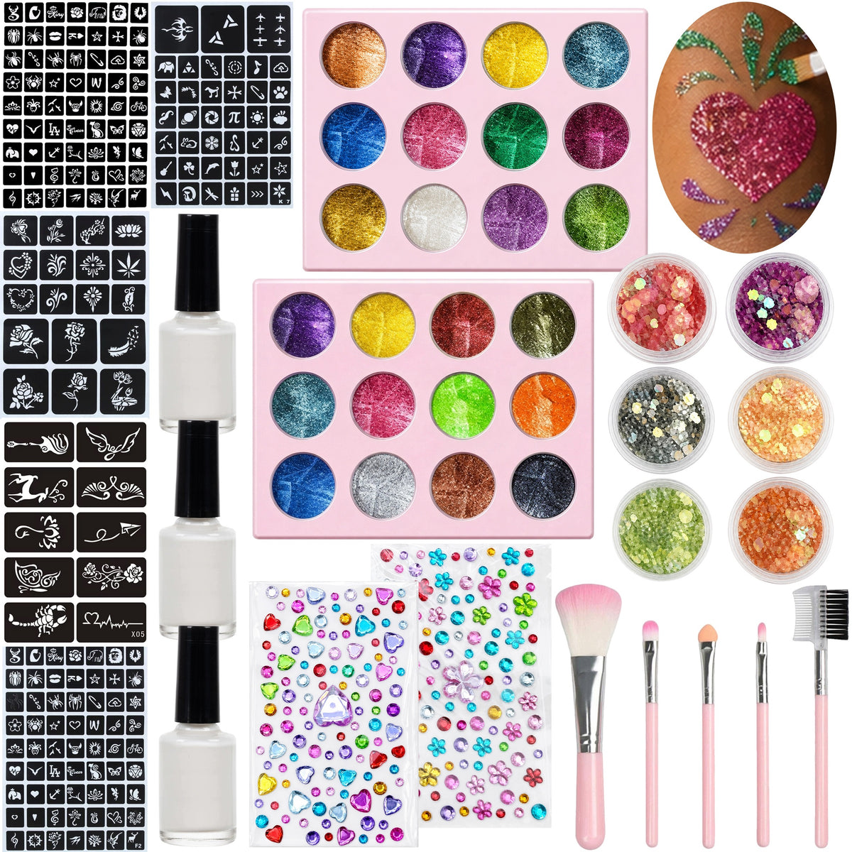 Colorful Glitter Tattoos for Kids Gift 5 Sheets Sequins Templates