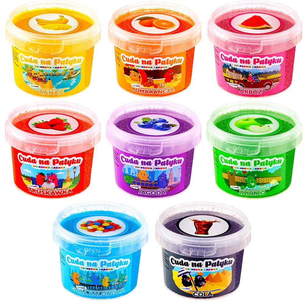 Colorful Sugar for Cotton Candy for Flavour Machine STICKS SET 8x100g Packaging status original