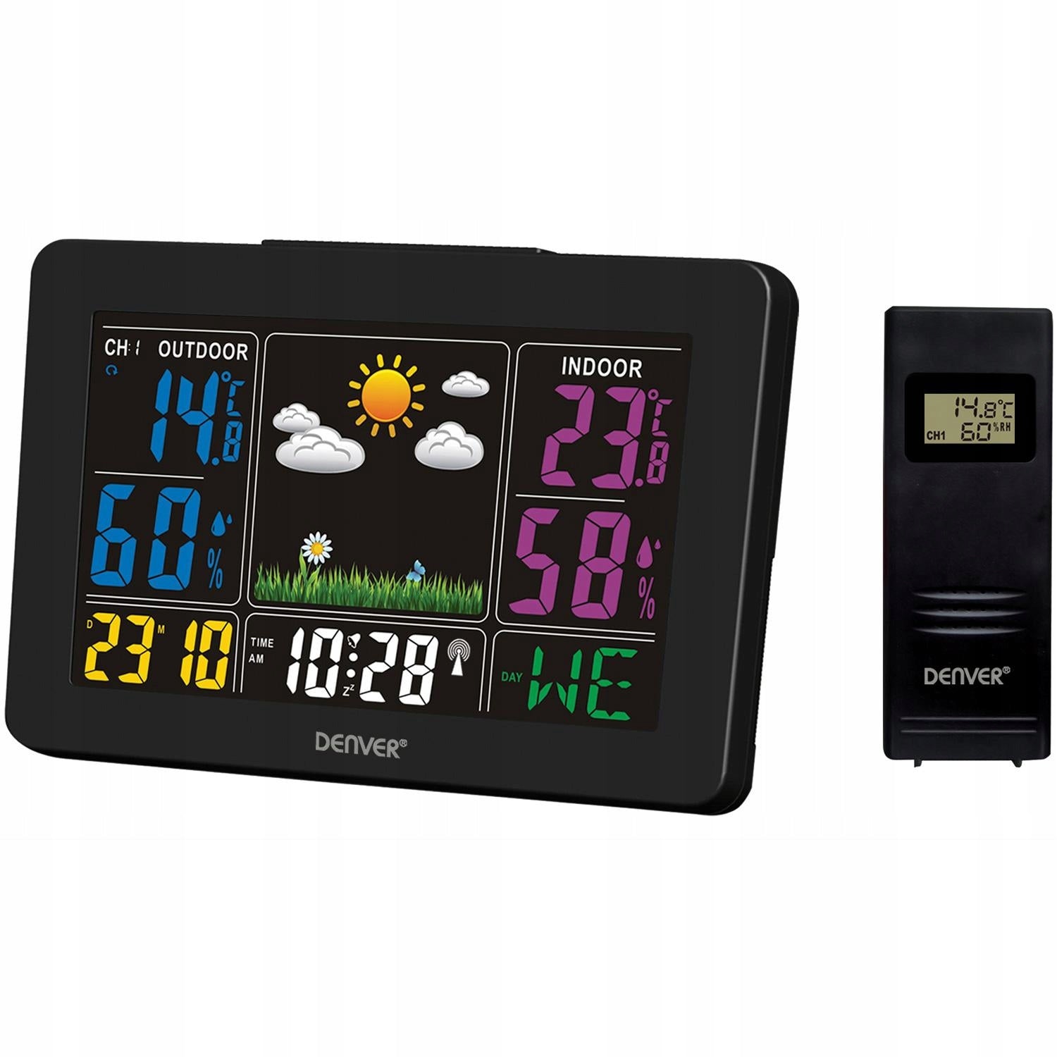 Colour weather station with external sensor Denver black Batteries included yes