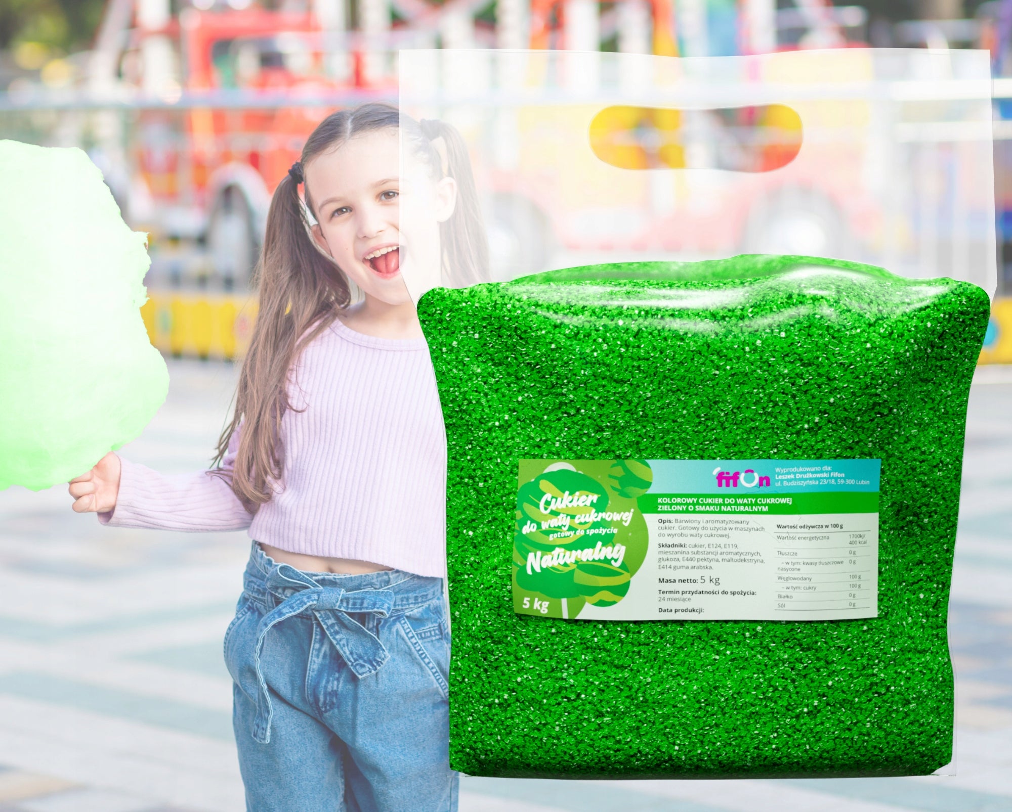 ColourED SUGAR FOR COTTON CANDY 5kg GREEN Manufacturer code KOLOROWY CUKIER DO WATY 5kg ZIELONY NATURALNY