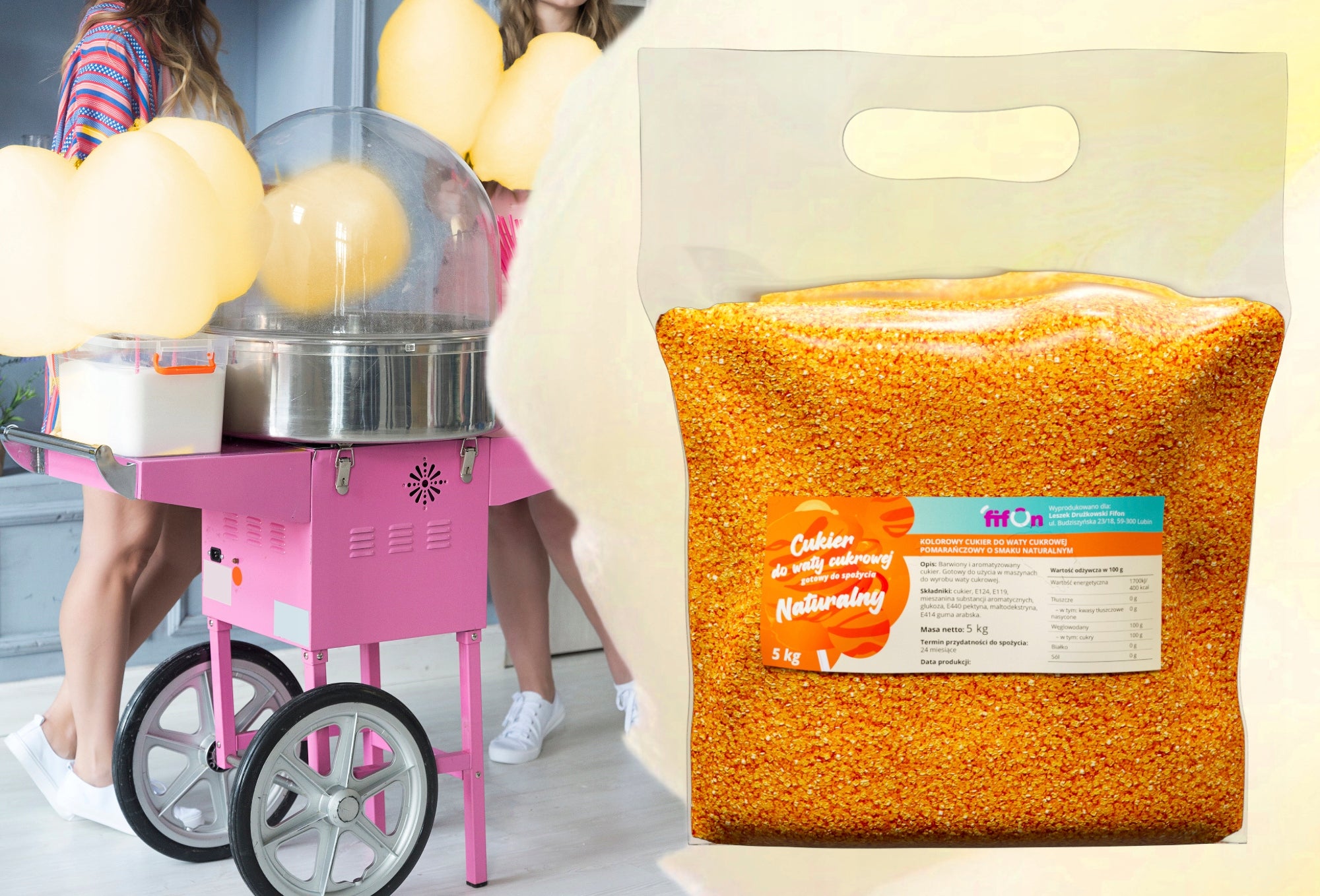 ColourED SUGAR FOR COTTON CANDY 5kg ORANGE Packaging status original