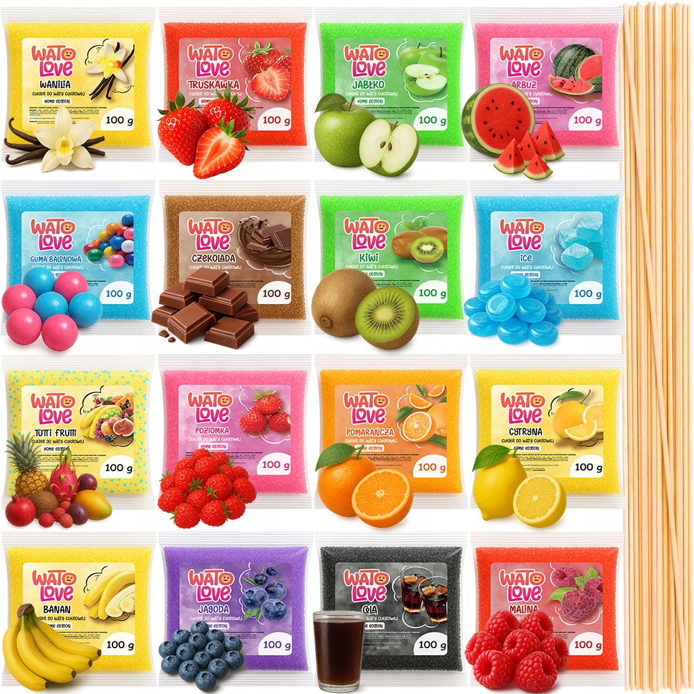 Coloured Sugar for Cotton Candy 16 x 100 g Set for Stick Machine