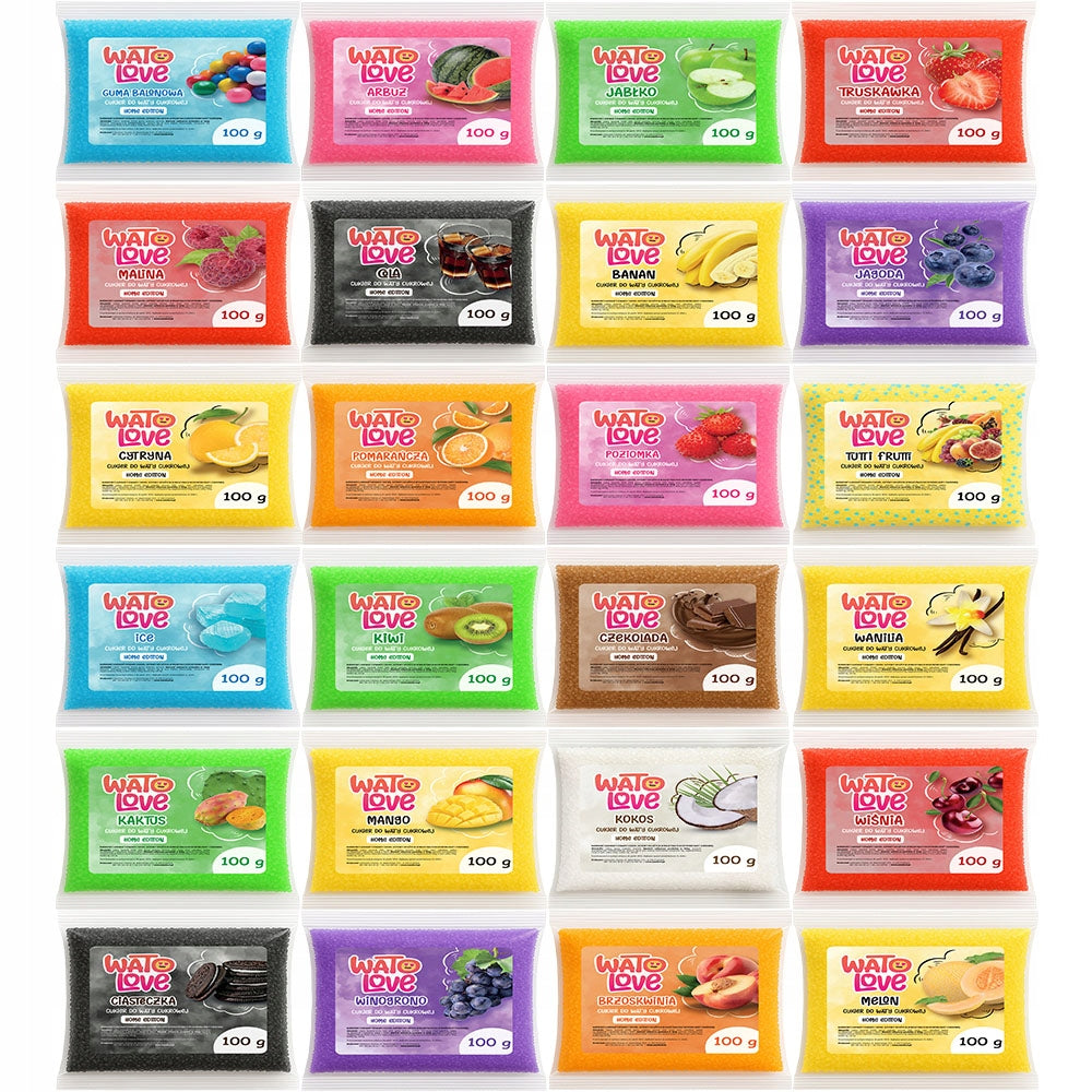 Coloured Sugar for Cotton Candy 24 x 100 g Set for Stick Machine EAN (GTIN) 5906349455400