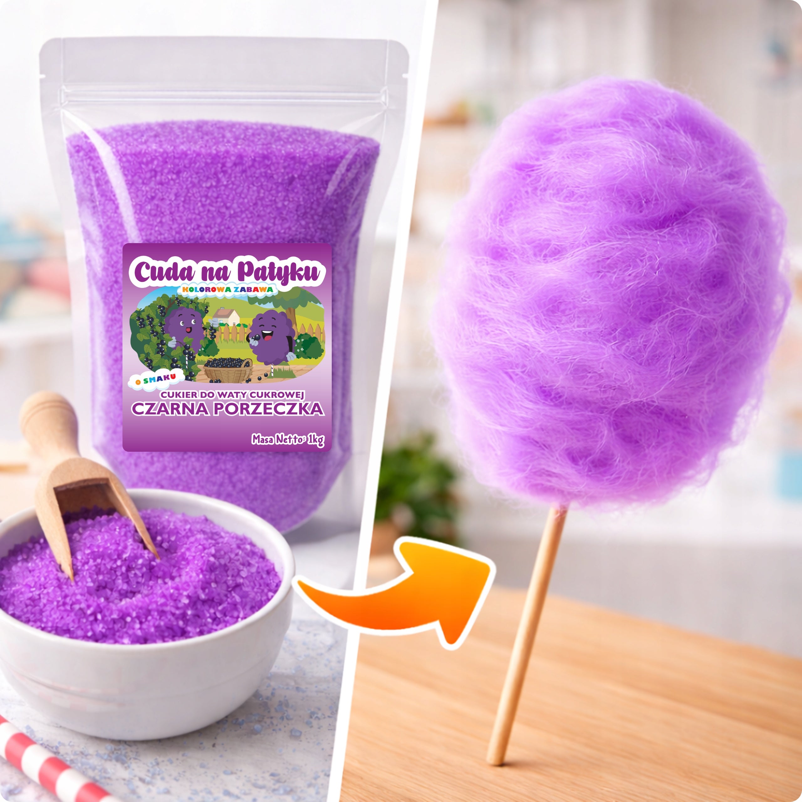 Colourful Cotton Candy Sugar Flavored Black Currant 1 kg Manufacturer code Czarna Porzeczka 1 KG Cukier DoyPack S