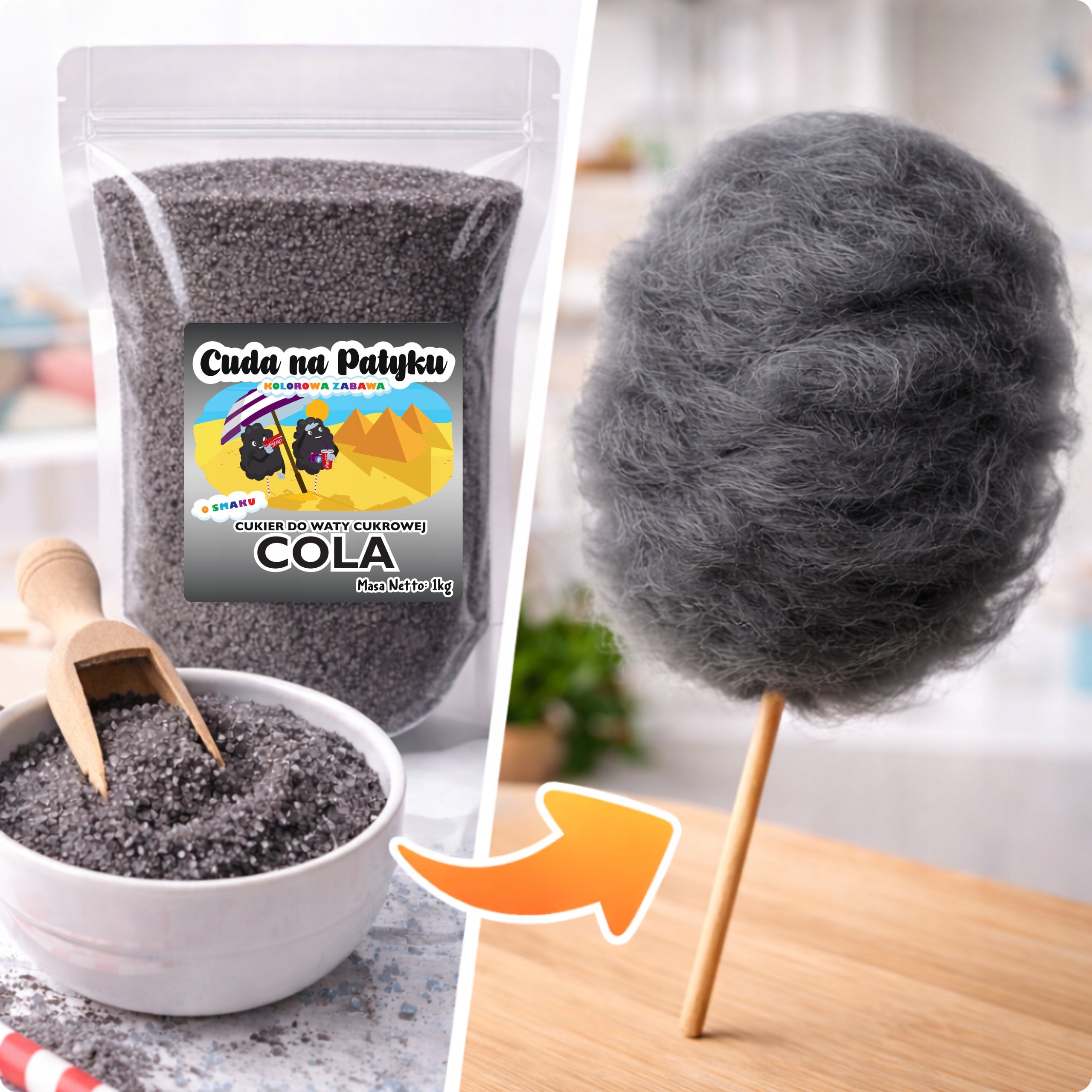 Colourful Cotton Candy Sugar for Machine Flavoured Sugar COLA 1KG Manufacturer code Cola 1 KG Cukier DoyPack S