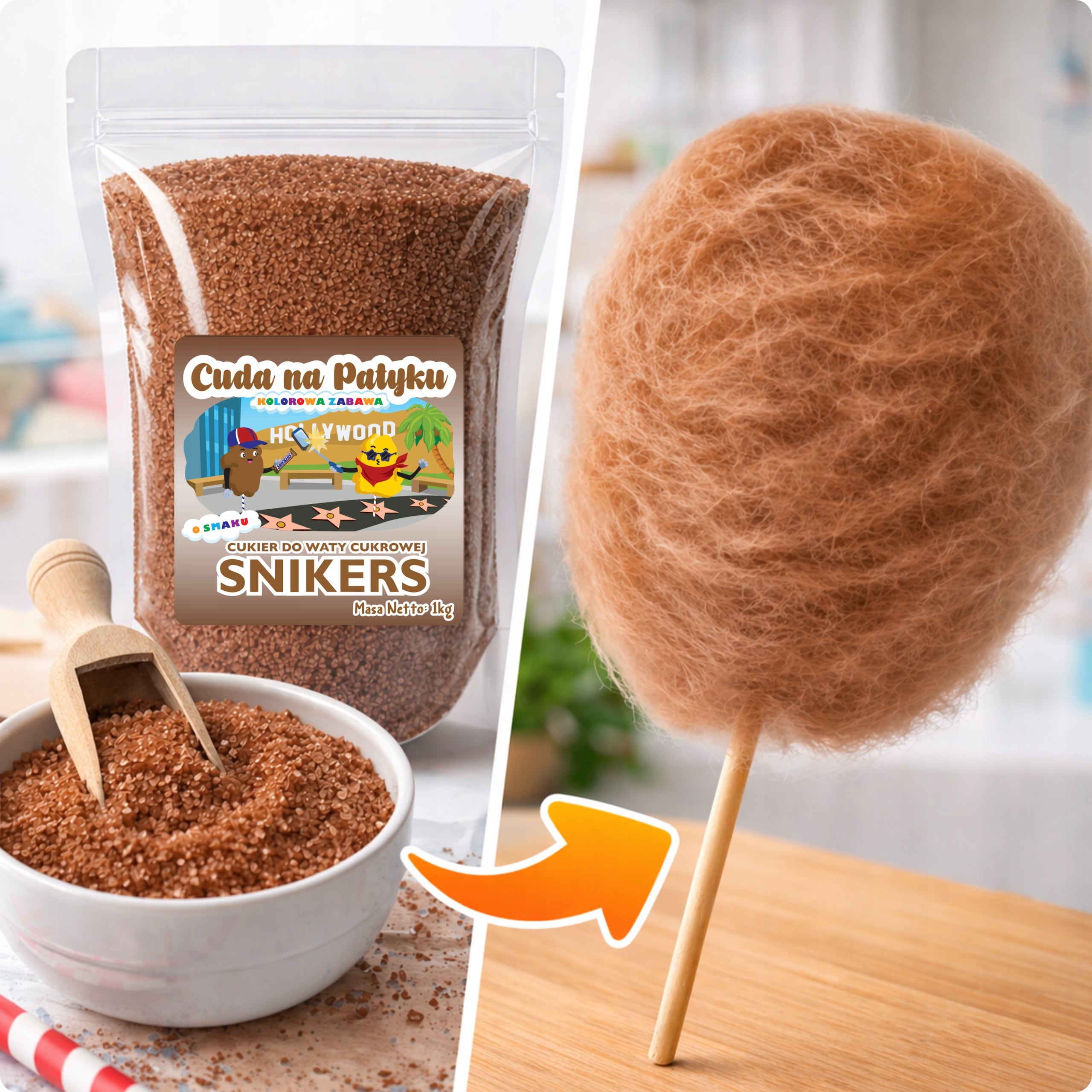 Colourful Cotton Candy Sugar for Snikers Brown Flavor Machine 1 KG Manufacturer code Snikers 1 KG Cukier DoyPack S