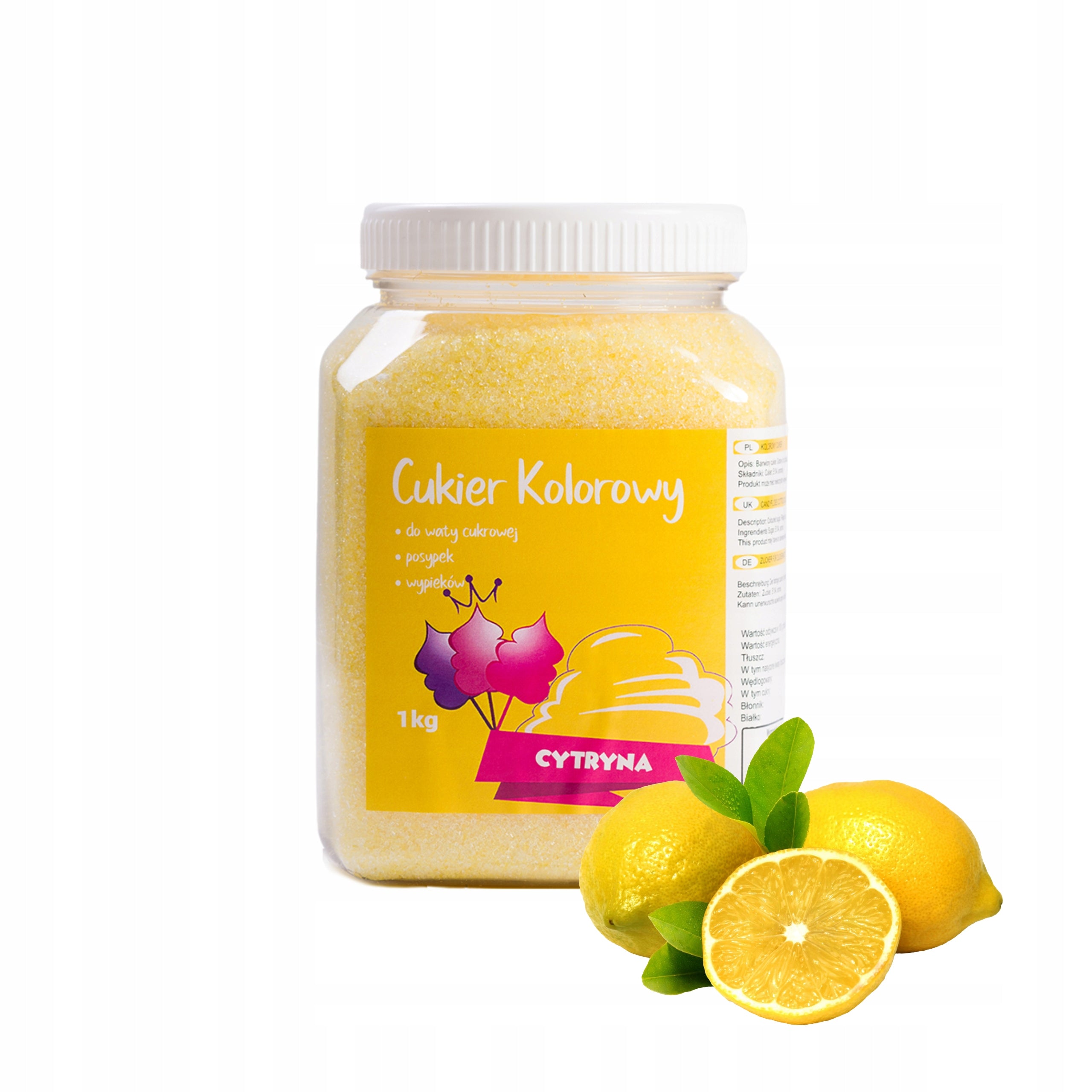 Colourful sugar for cotton candy Lemon 1kg Manufacturer code Cukier 1 kg słoik - cytryna