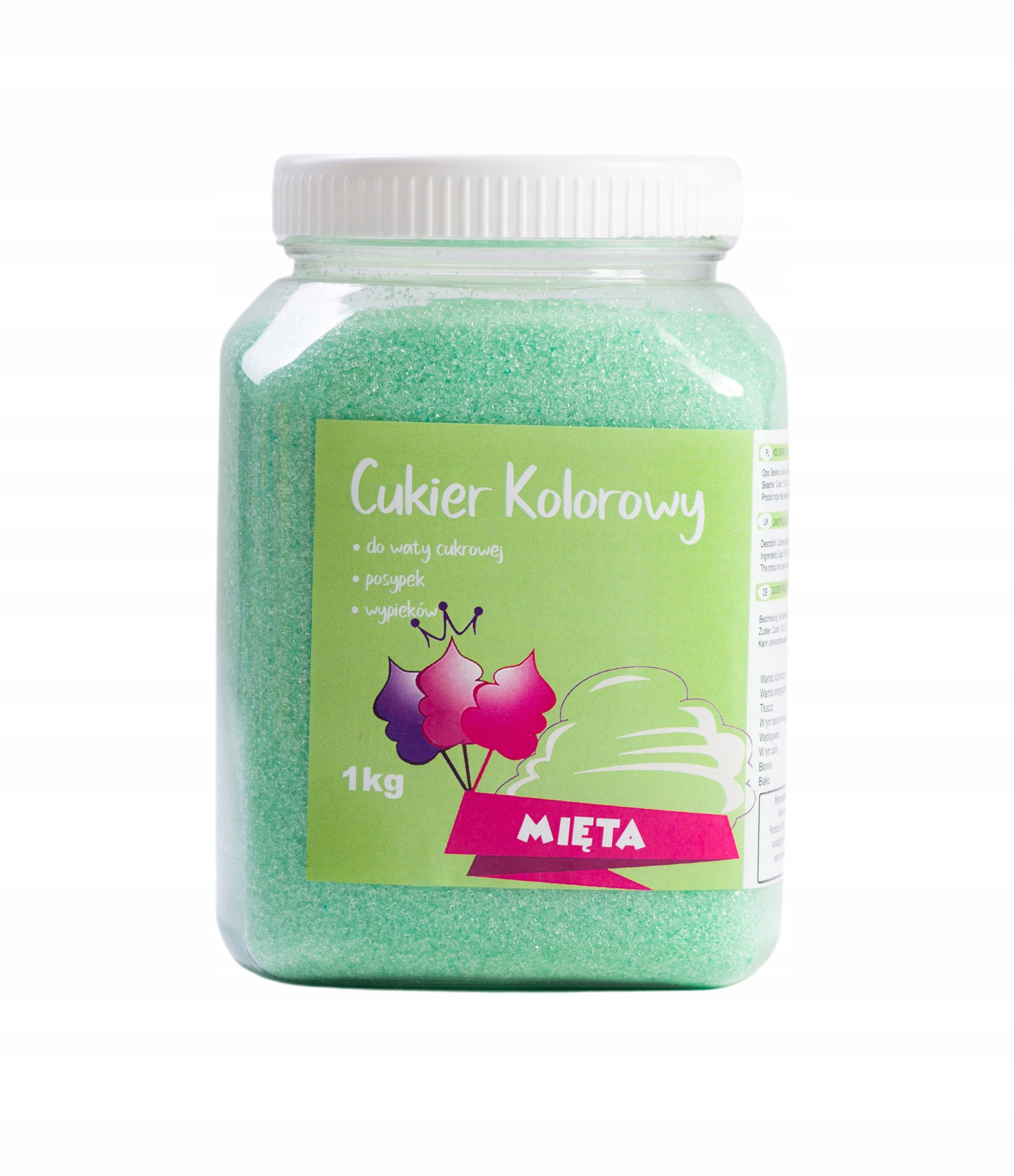 Colourful sugar for cotton candy Mint 1kg Manufacturer code 0818