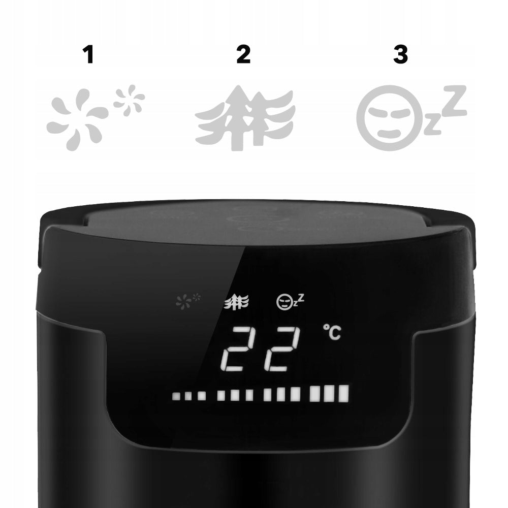Column Desk Fan AIRO35 Fan Quiet LED Matte Standing+Pilot Model Wiatrak biurkowy EBERG AIRO kolumnowy cichy Timer