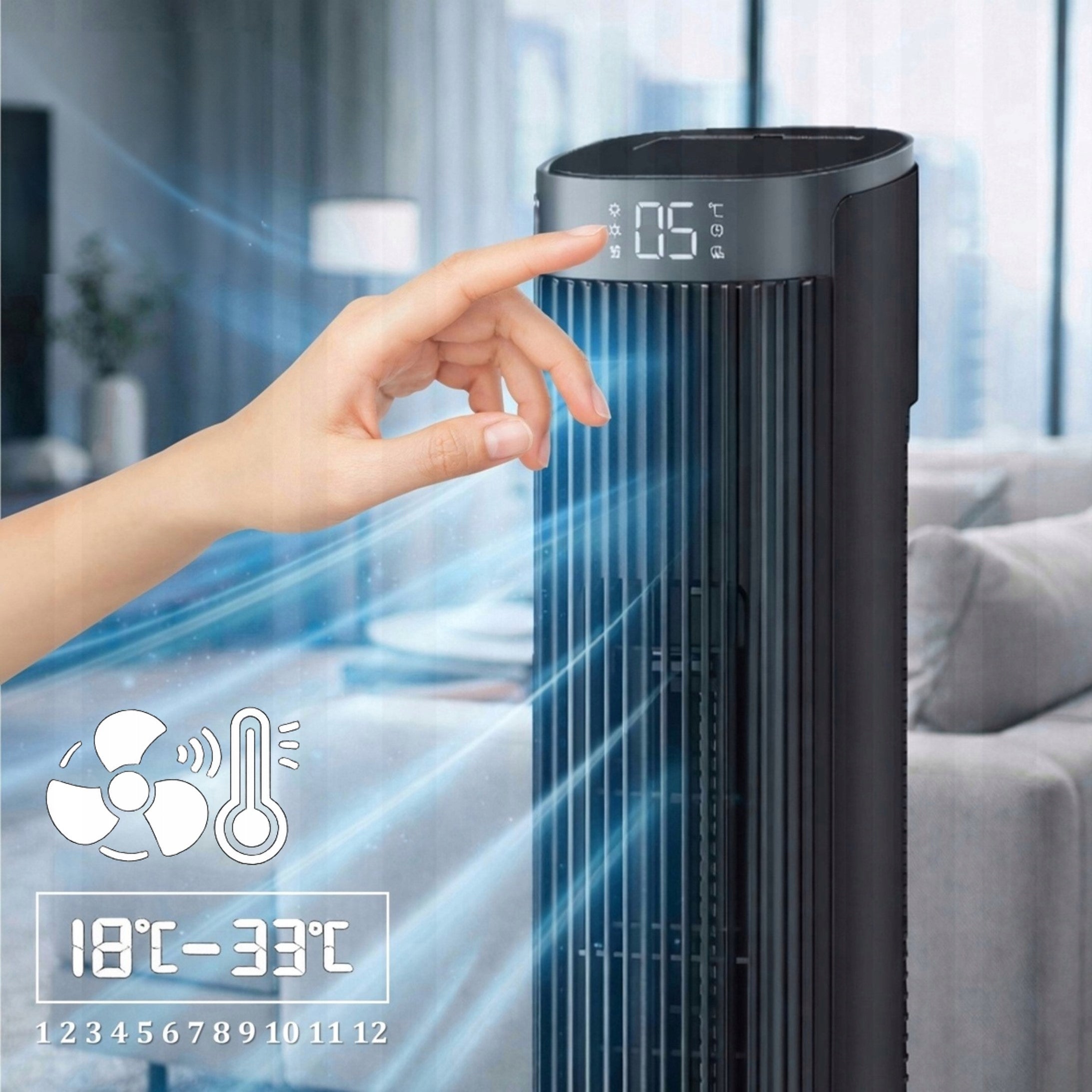 Column Fan 12 Speeds Smart 110 Cm 40W Led Remote Control Xxl Packaging status original