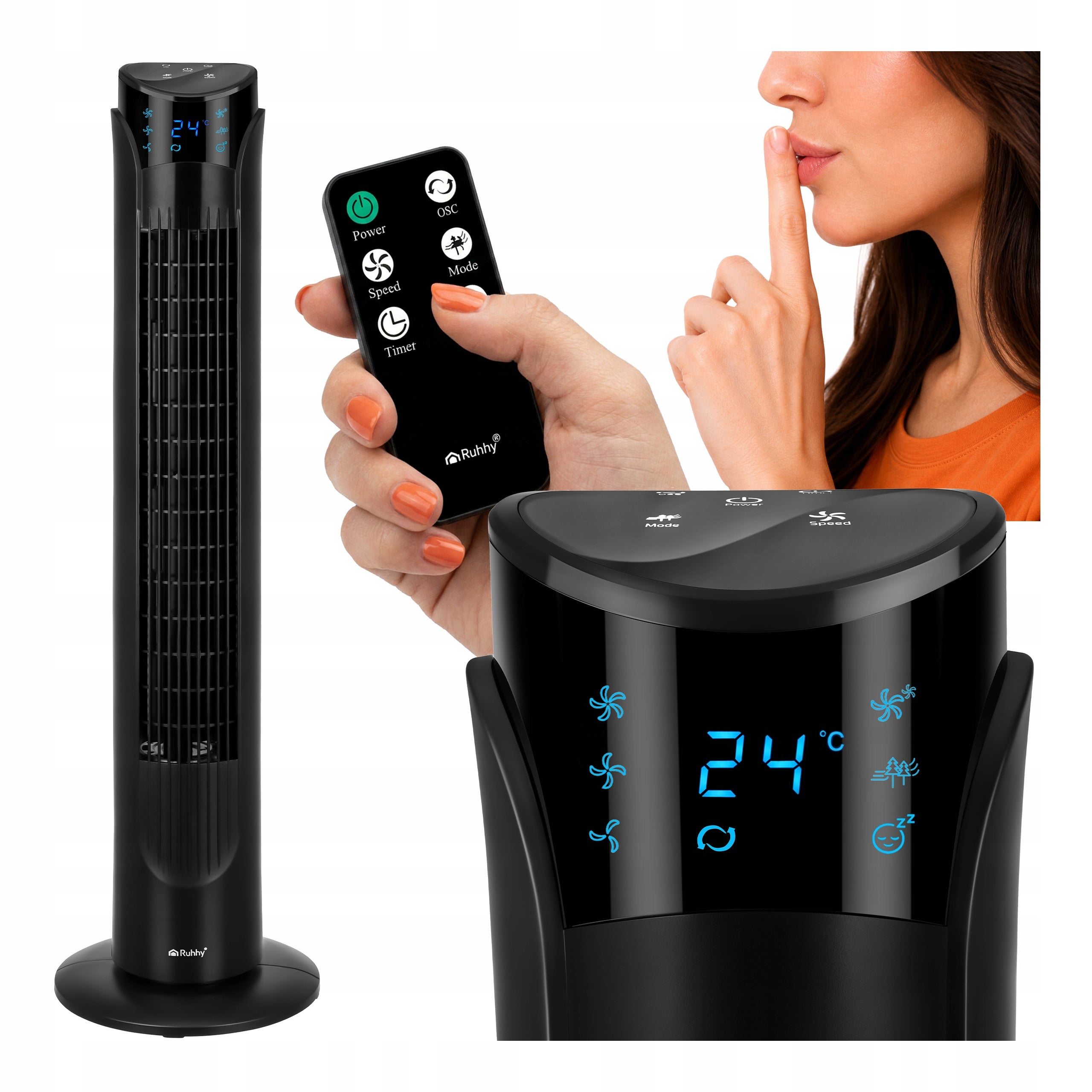 Column Fan Quiet Standing Floor Windmill 83cm Remote Control + LED