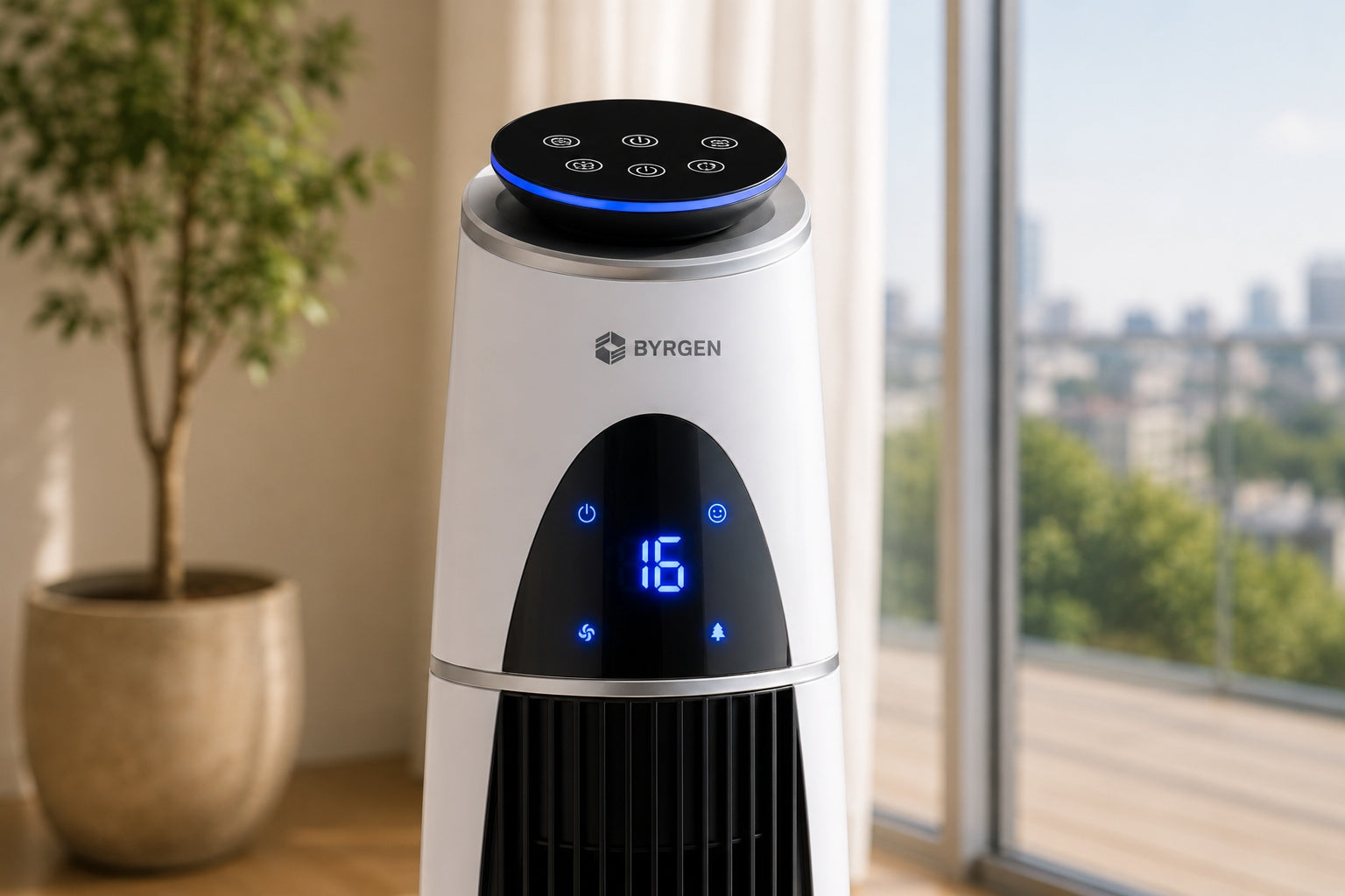 Column Fan Silent Powerful Large 110cm LED BYRGEN 60W AROMA IONIZATION Functions ionization oscillation automatic oscillation timer