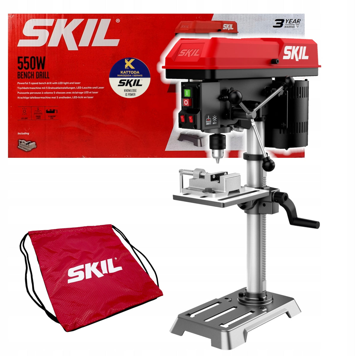 Column Table Drilling Machine SKIL 1360 550W Laser LED 5 Gears Vise