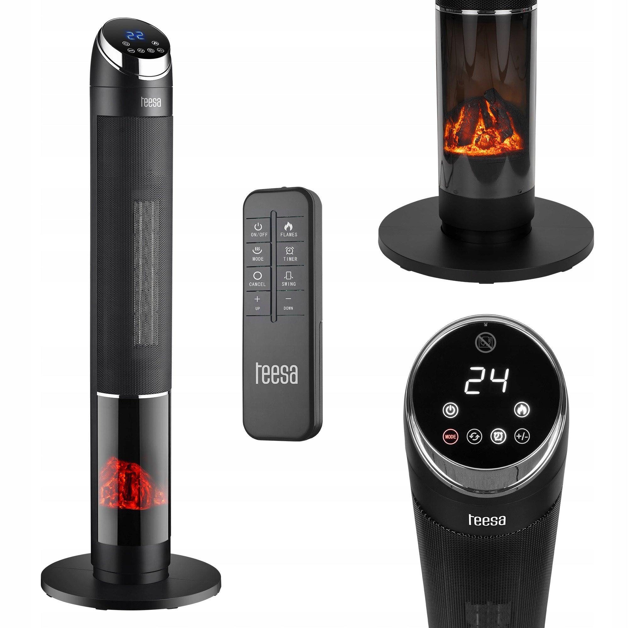 Column fan Tessa fireplace effect electric heater remote control