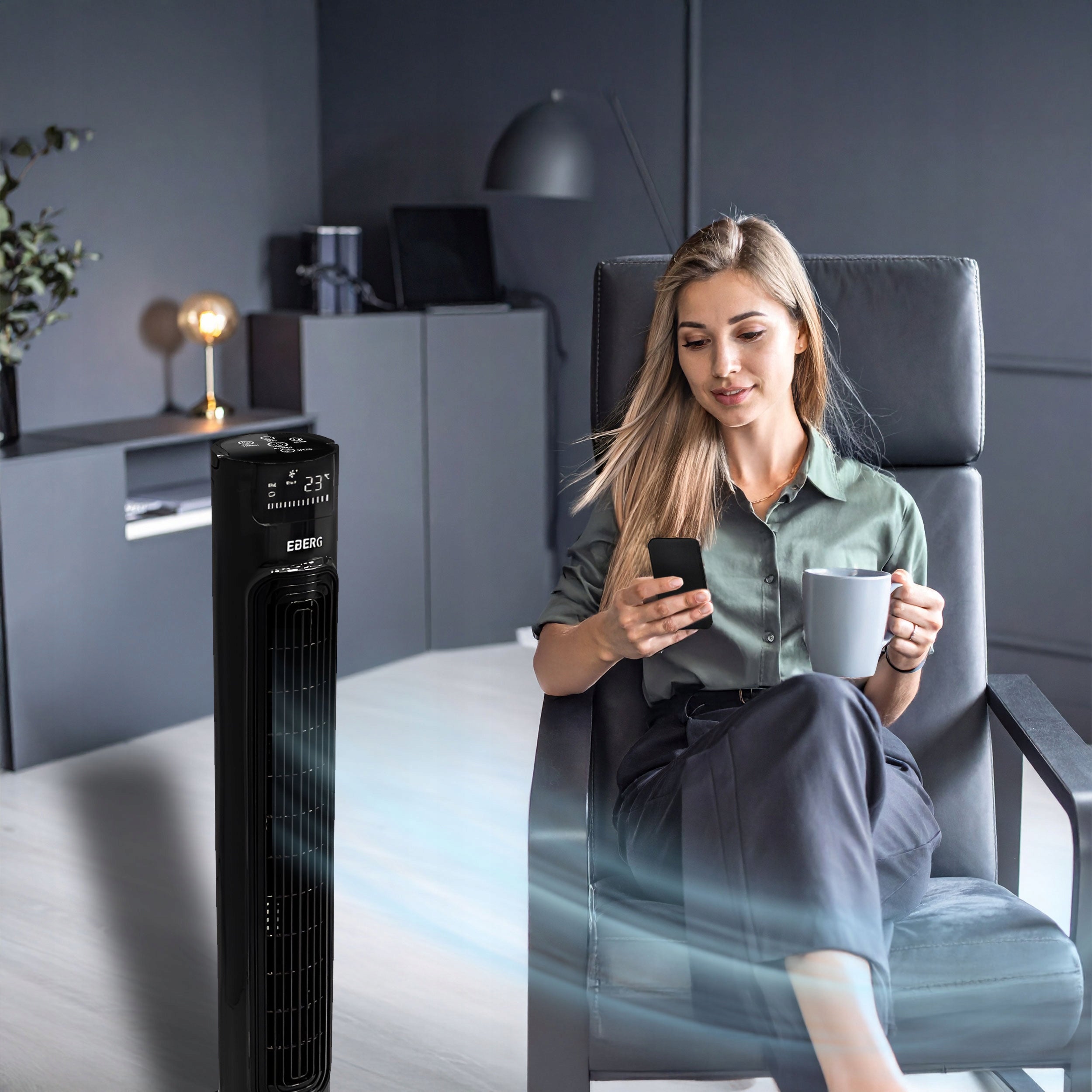 Column fan quiet standing with remote control EBERG AIRO85 floor Manufacturer code Wentylator kolumnowy EBERG 50W czarny matowy