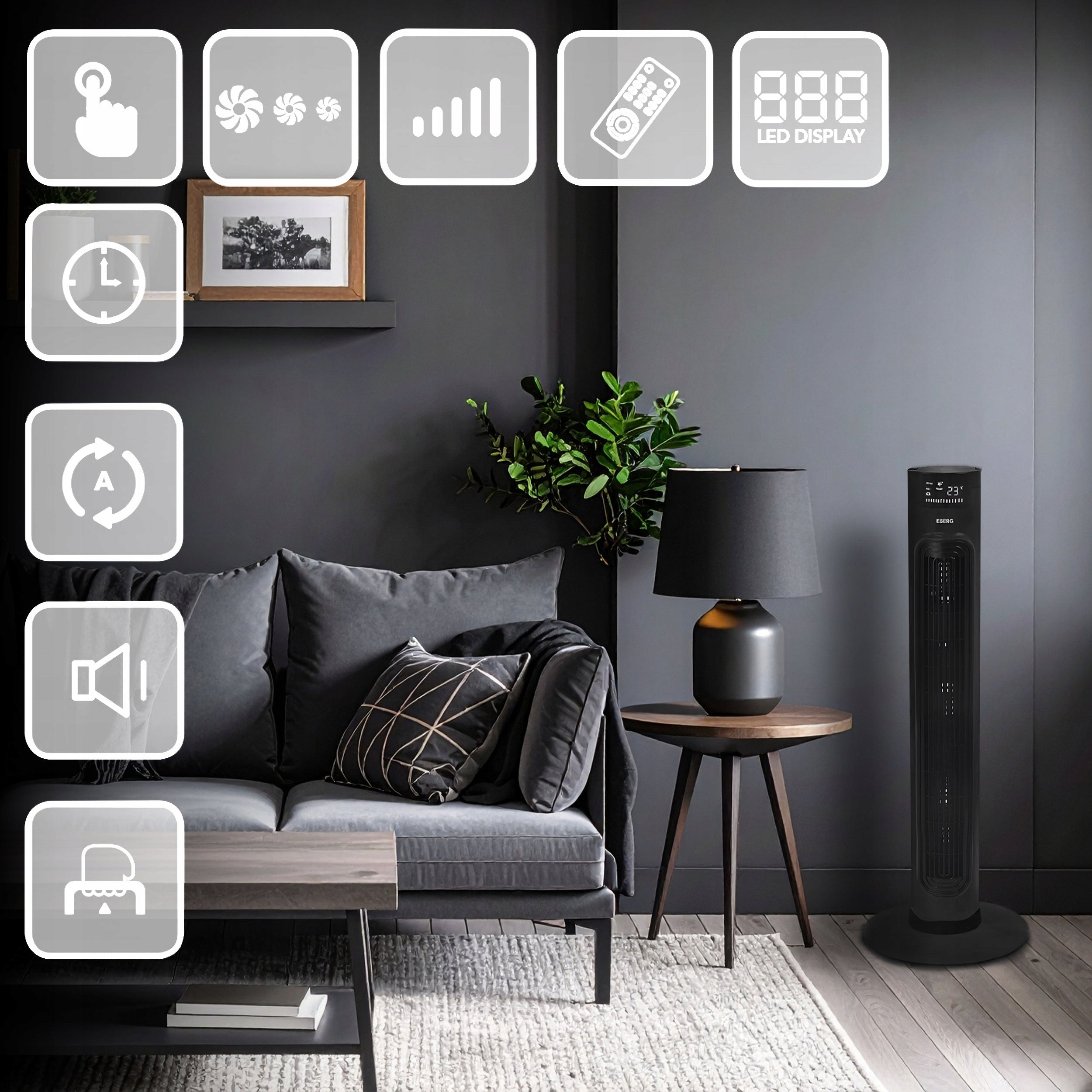 Column fan quiet standing with remote control EBERG AIRO85 floor Packaging status original
