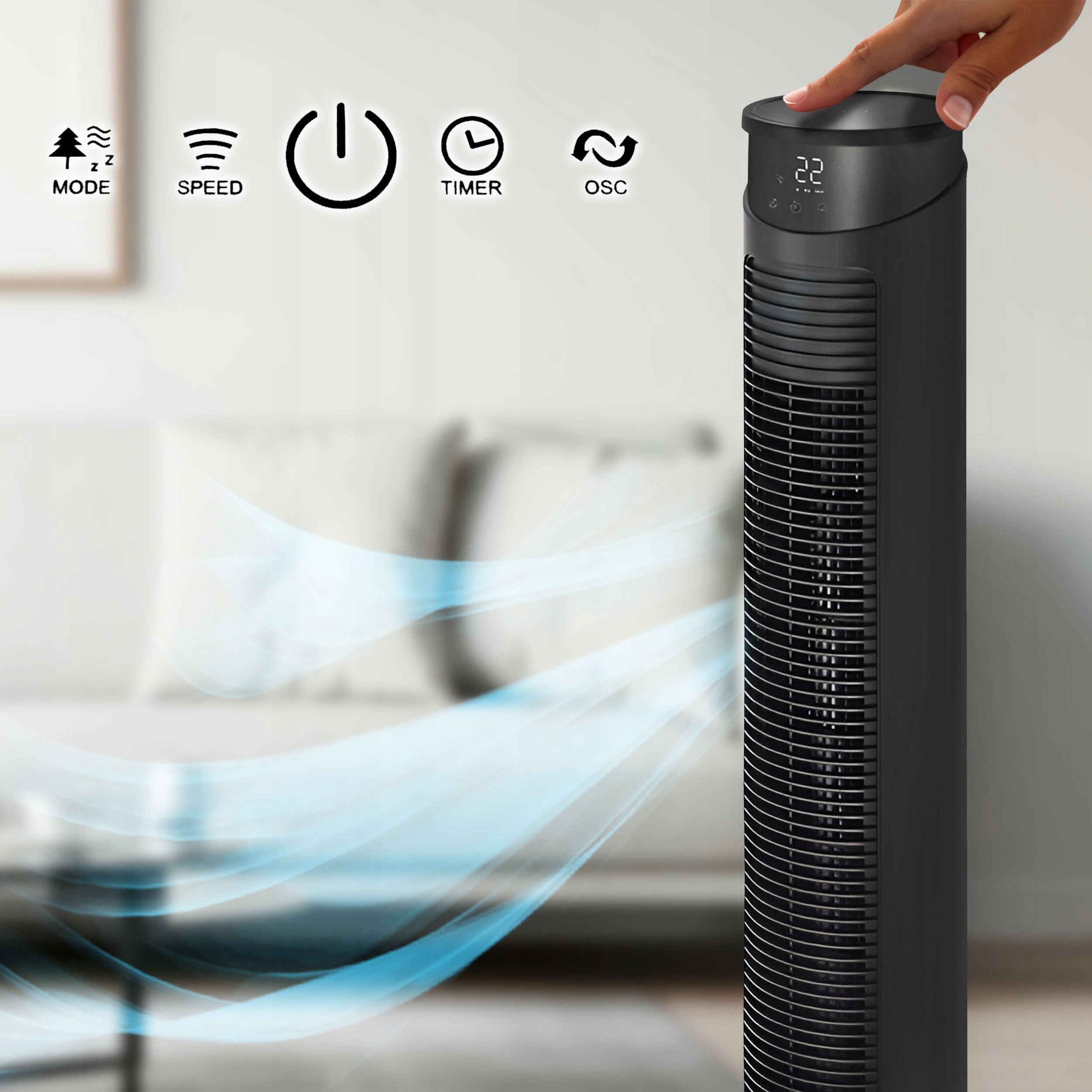 Column fan silent fan EBERG FYN JONY +AROMA +WiFi +10m XXL LED Functions ionization oscillation automatic oscillation timer