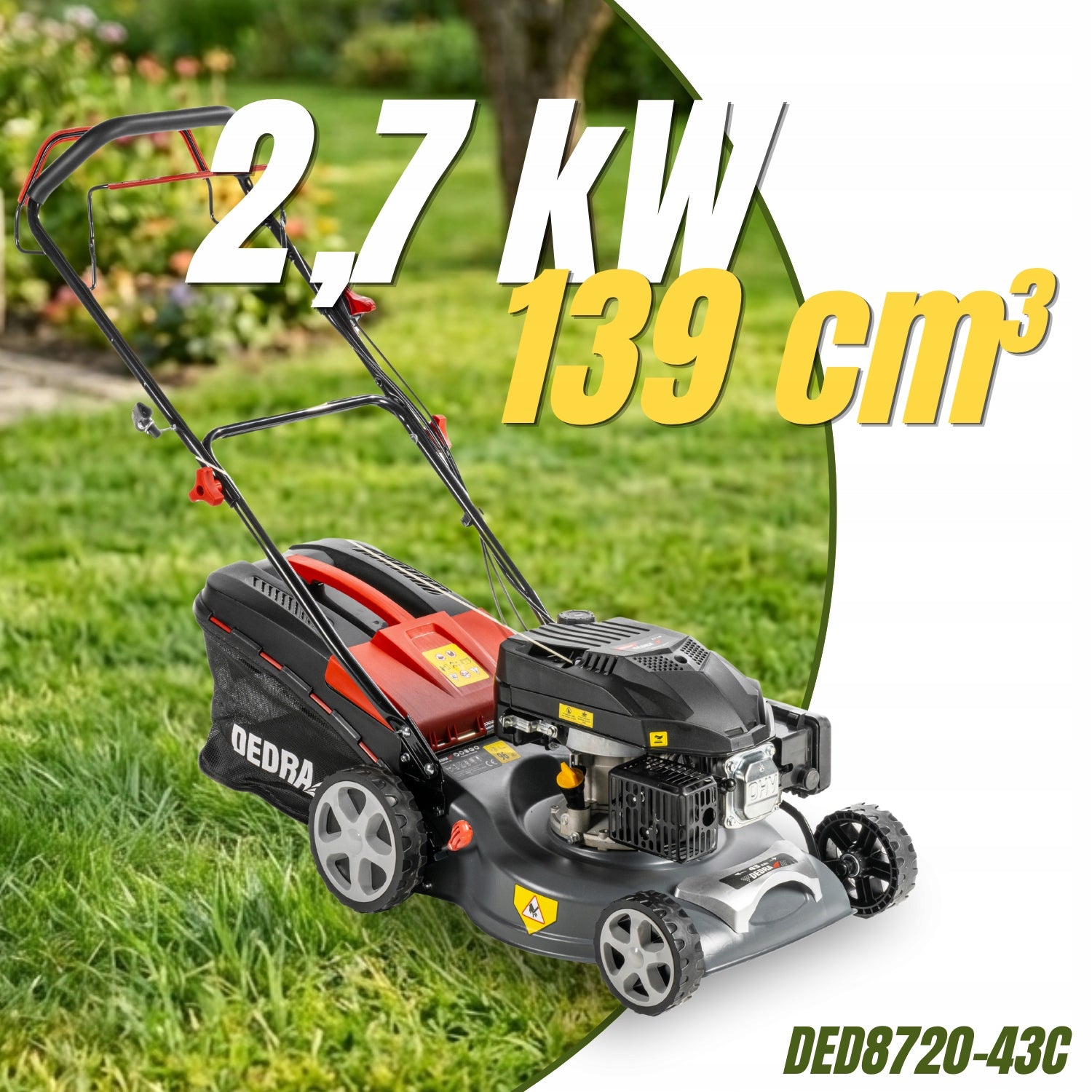 Combustion mower with Drive 139 cm³ 2,7kW Mulching 43 cm For Grass DEDRA Manufacturer code DED8720-43C