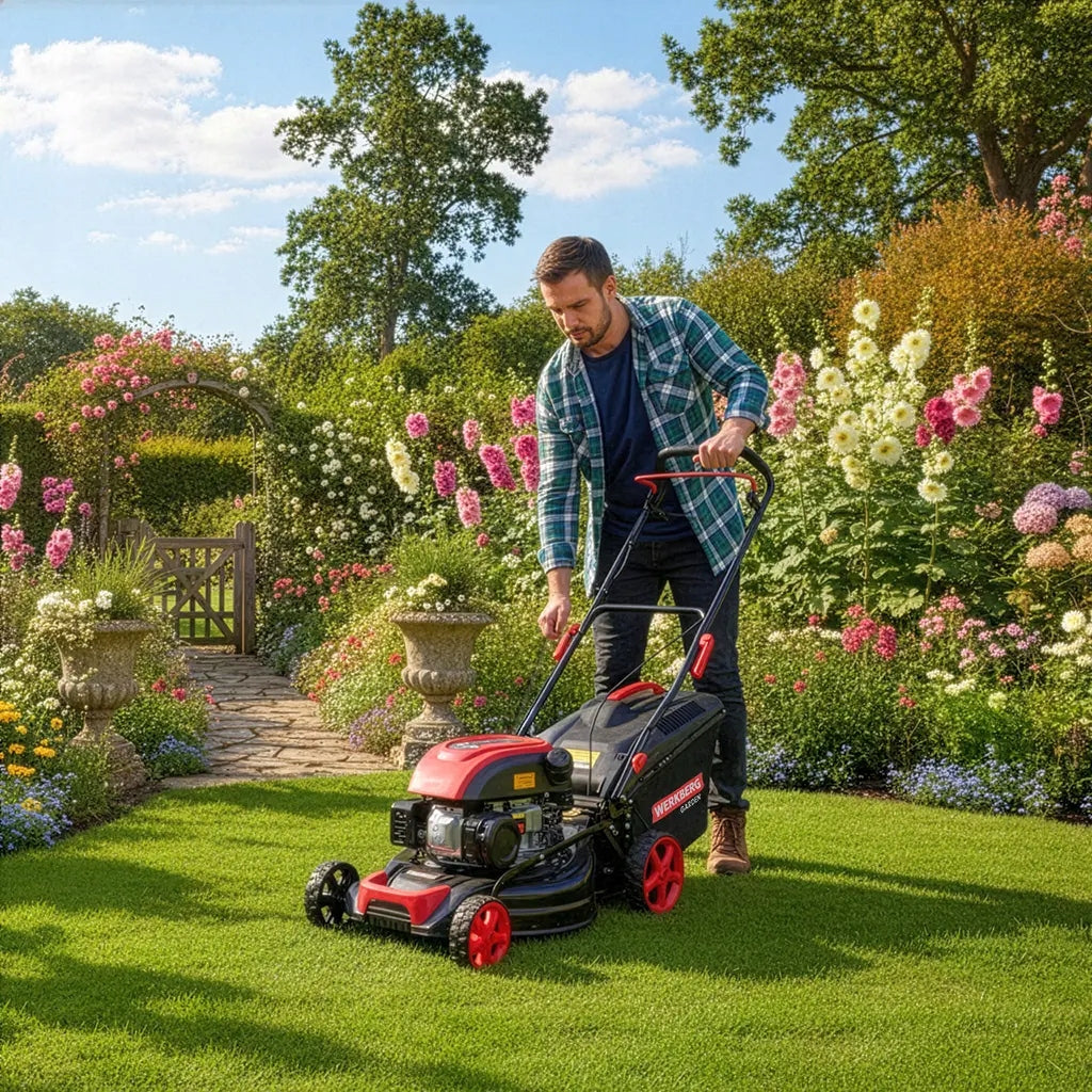 Combustion mower with Drive 149CC 41cm Mulching Adjustment WERKBERG 50L Manufacturer code MTP008096