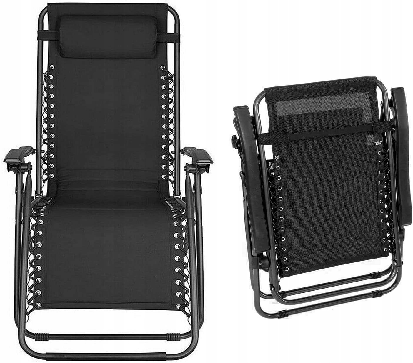 Comfortable FOLDING ARMCHAIR DECKCHAIR Zero Gravity + SHELF Black Comfort XXL Manufacturer code Leżak Zero Gravity Czarny + Półka