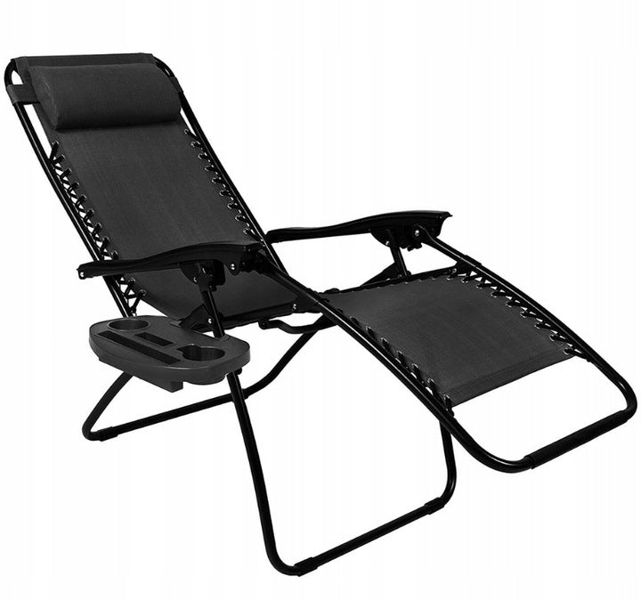 Comfortable FOLDING ARMCHAIR DECKCHAIR Zero Gravity + SHELF Black Comfort XXL
