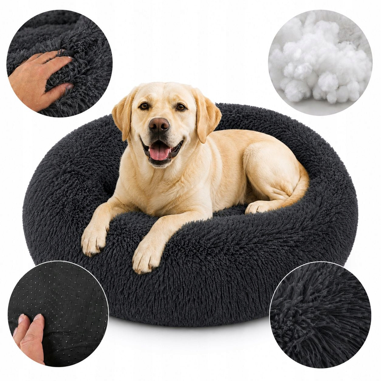 Comfortable dog and cat bed MILO 80 cm, fluffy, non-slip Color gray