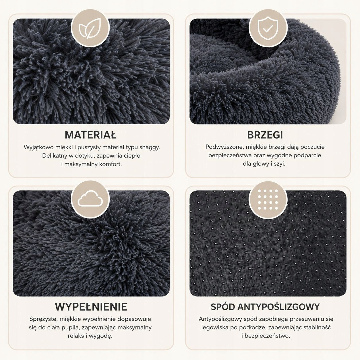 Comfortable dog and cat bed MILO 80 cm, fluffy, non-slip Product width 80 cm